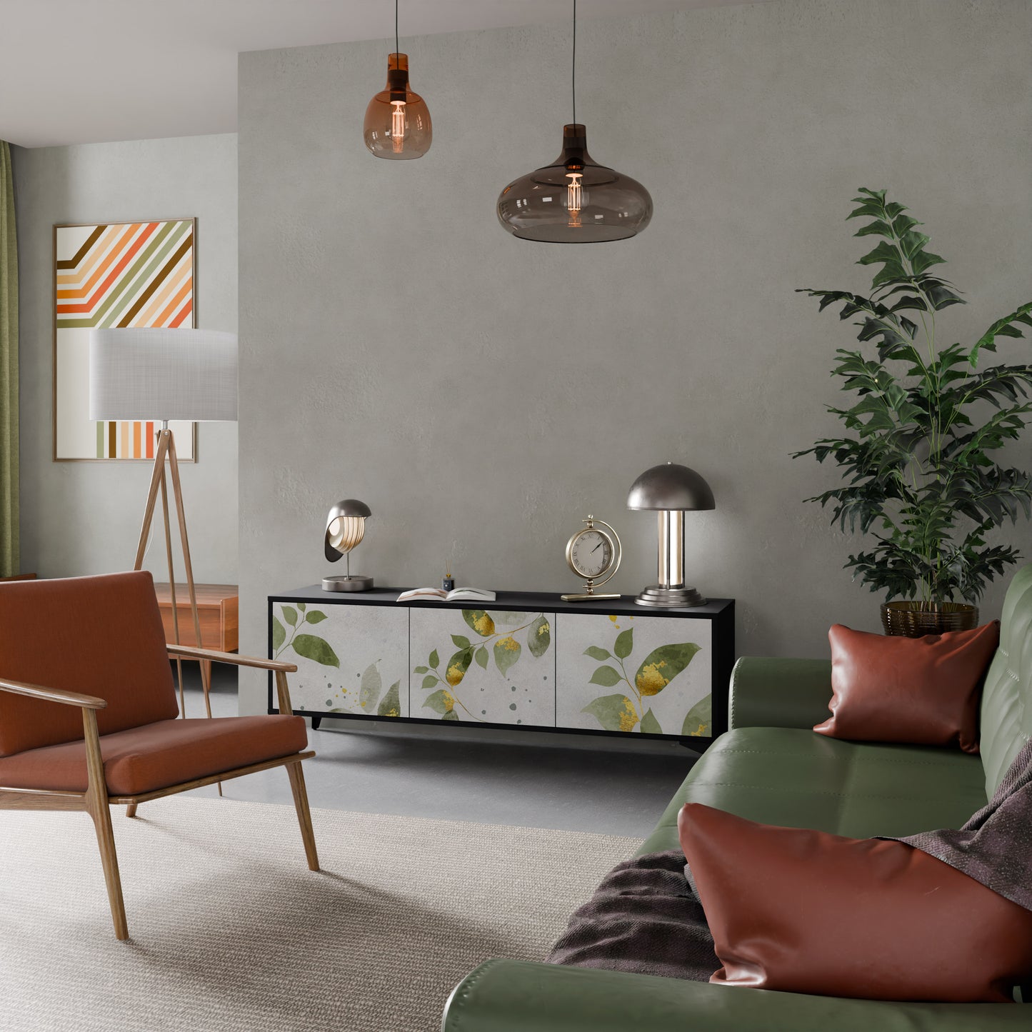 ELEGANT BOTANICS 3-dörrars TV-bänk i svart finish