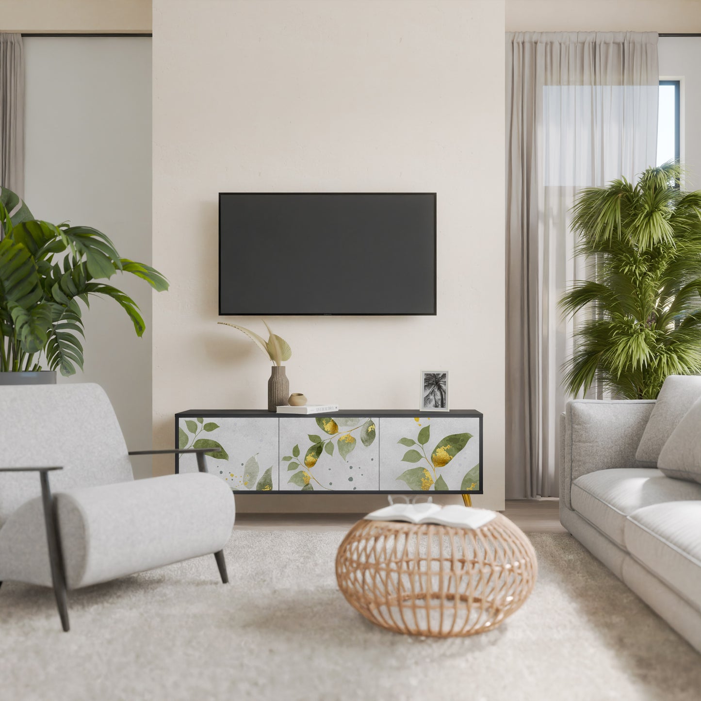 ELEGANT BOTANICS 3-dörrars TV-bänk i svart finish