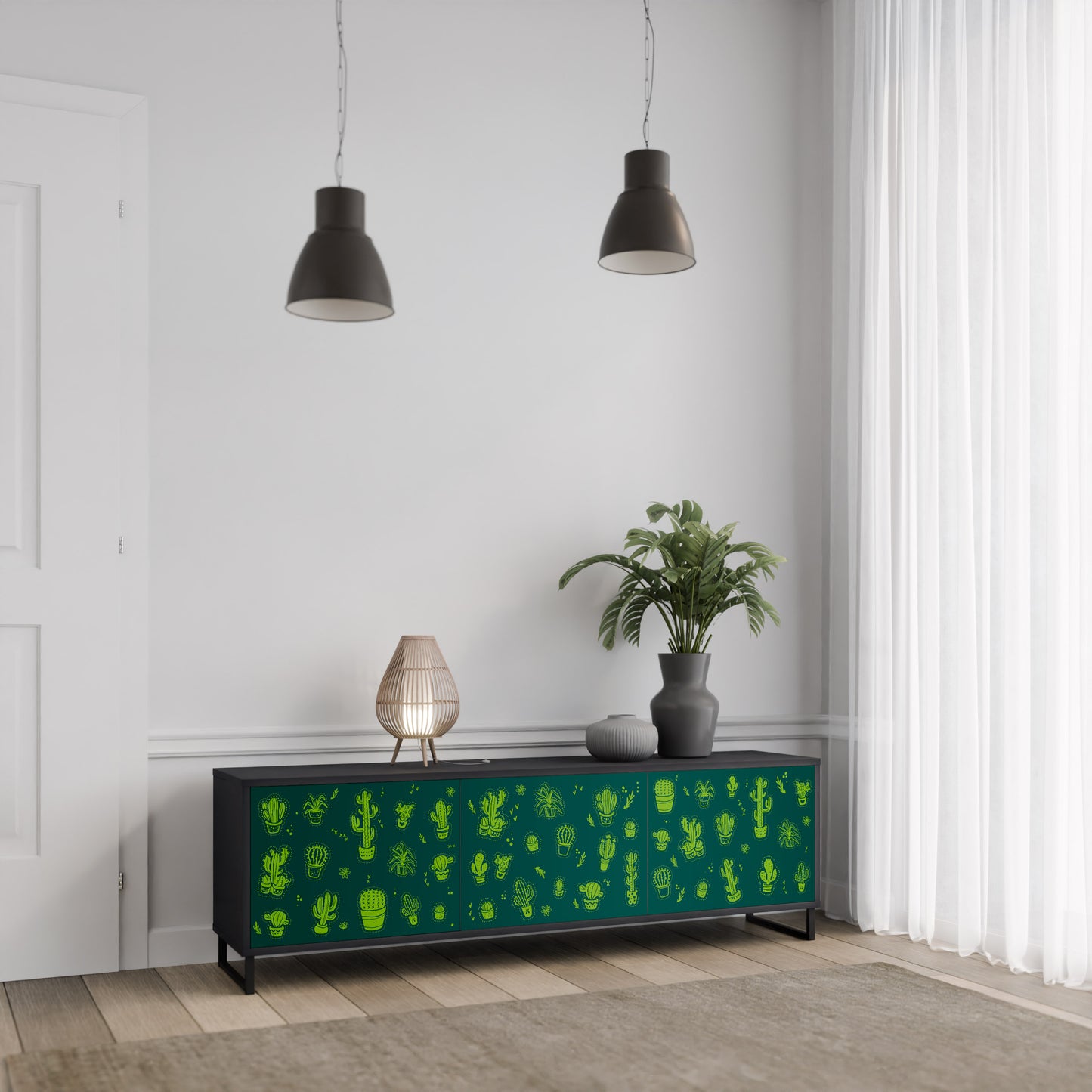 DESERT GREEN 3-dörrars TV-bänk i svart finish