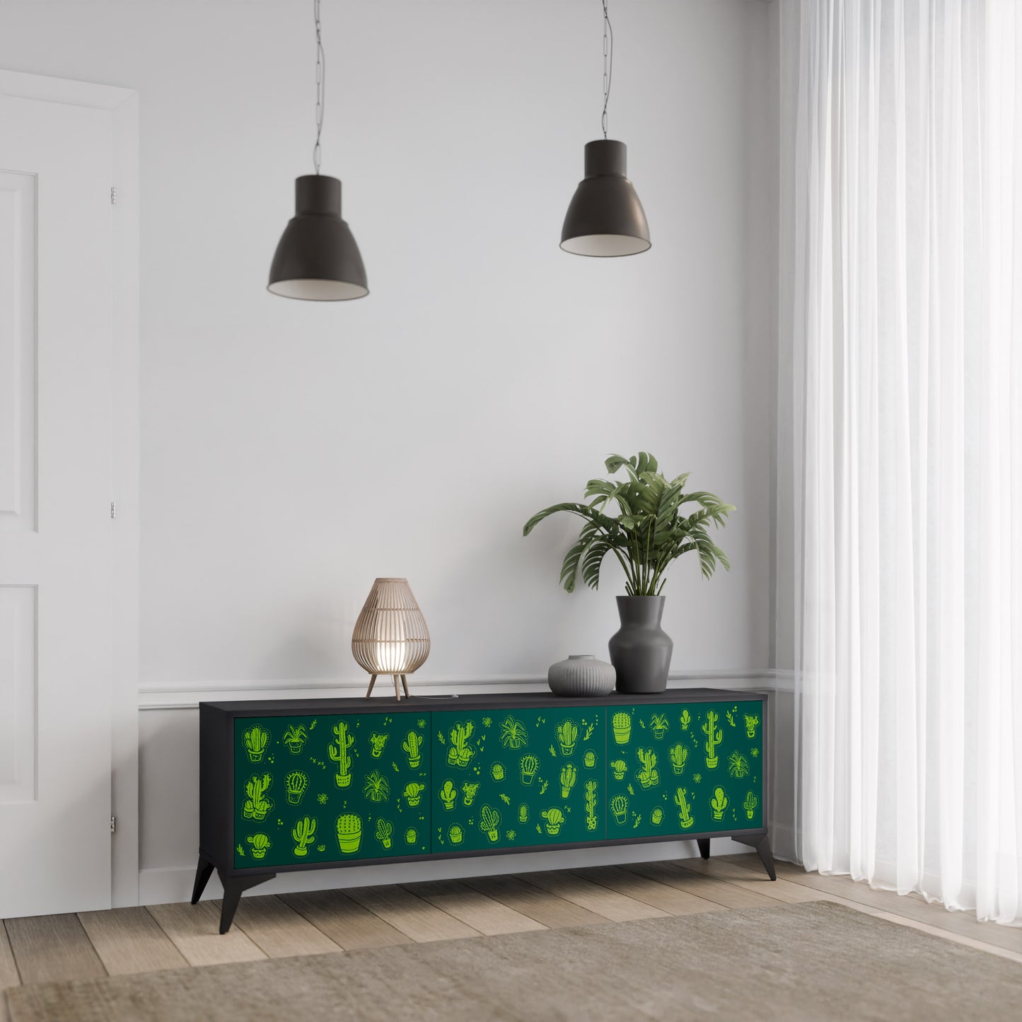 DESERT GREEN 3-dörrars TV-bänk i svart finish