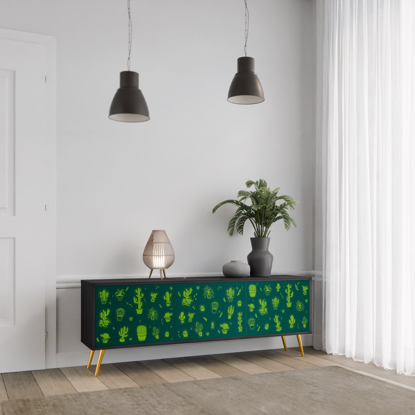 DESERT GREEN 3-dörrars TV-bänk i svart finish