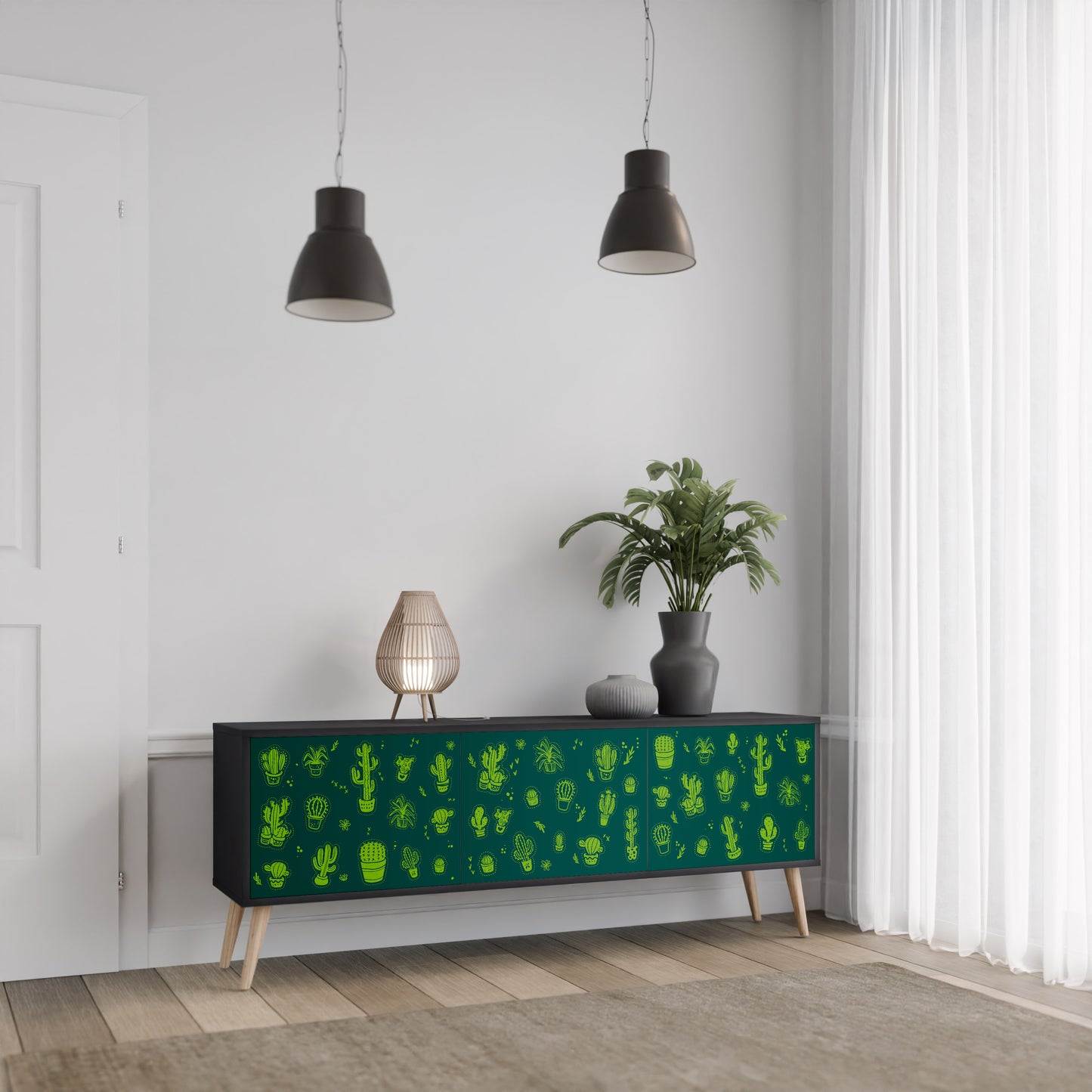 DESERT GREEN 3-dörrars TV-bänk i svart finish