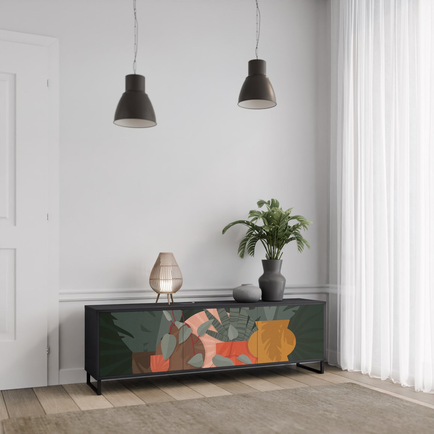 TROPICAL COMPOSITION 3-dörrars TV-bänk i svart finish