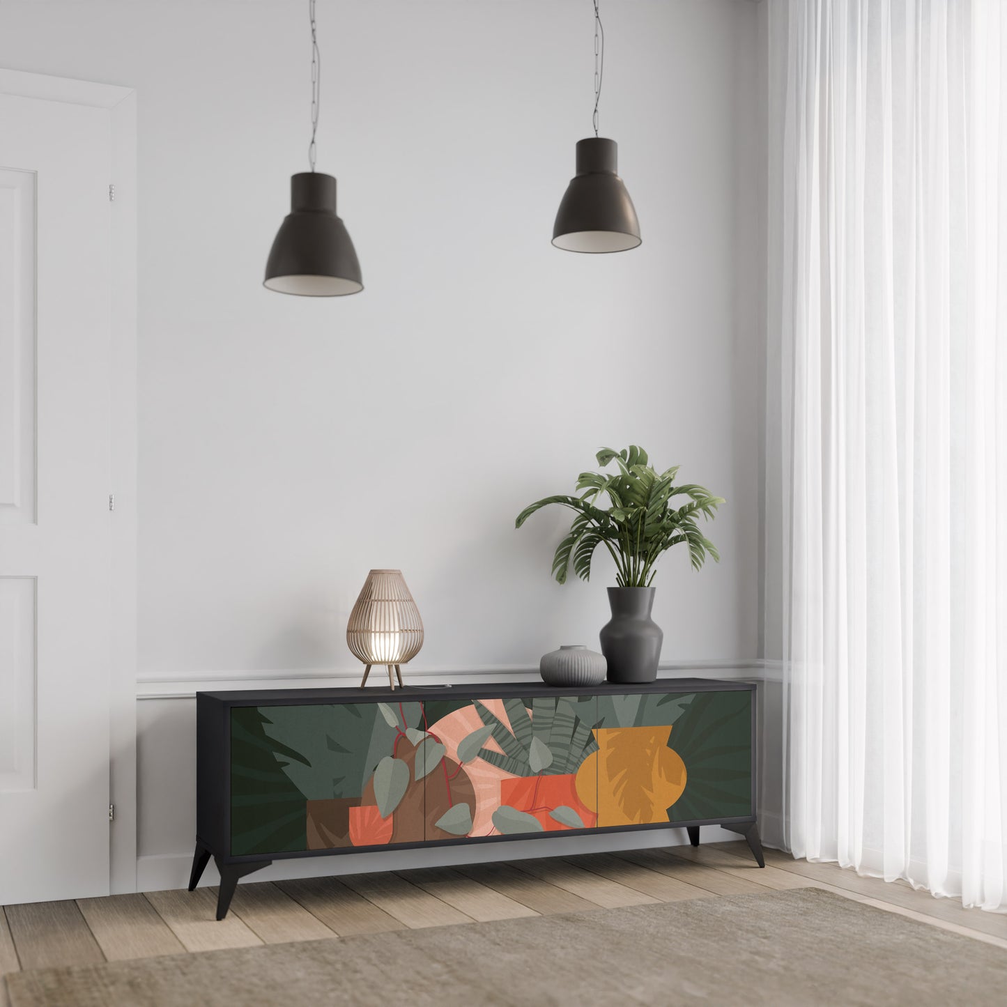 TROPICAL COMPOSITION 3-dörrars TV-bänk i svart finish