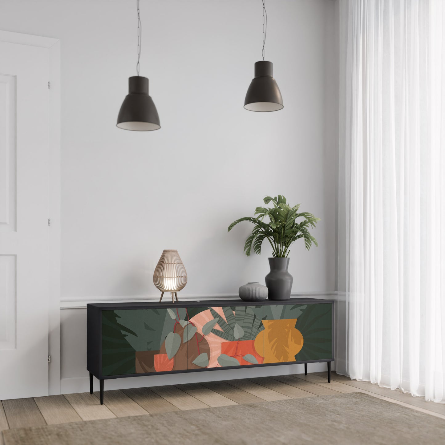 TROPICAL COMPOSITION 3-dörrars TV-bänk i svart finish