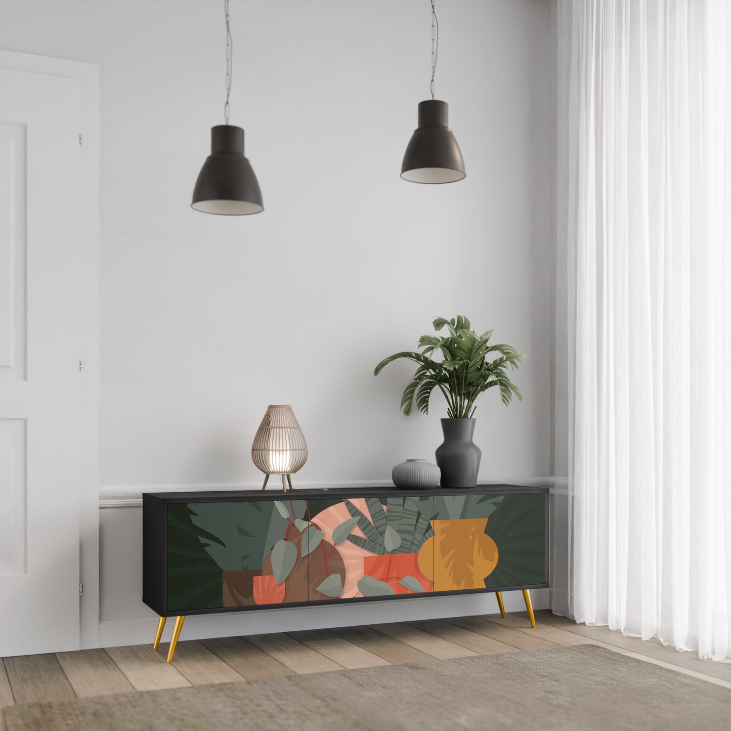 TROPICAL COMPOSITION 3-dörrars TV-bänk i svart finish