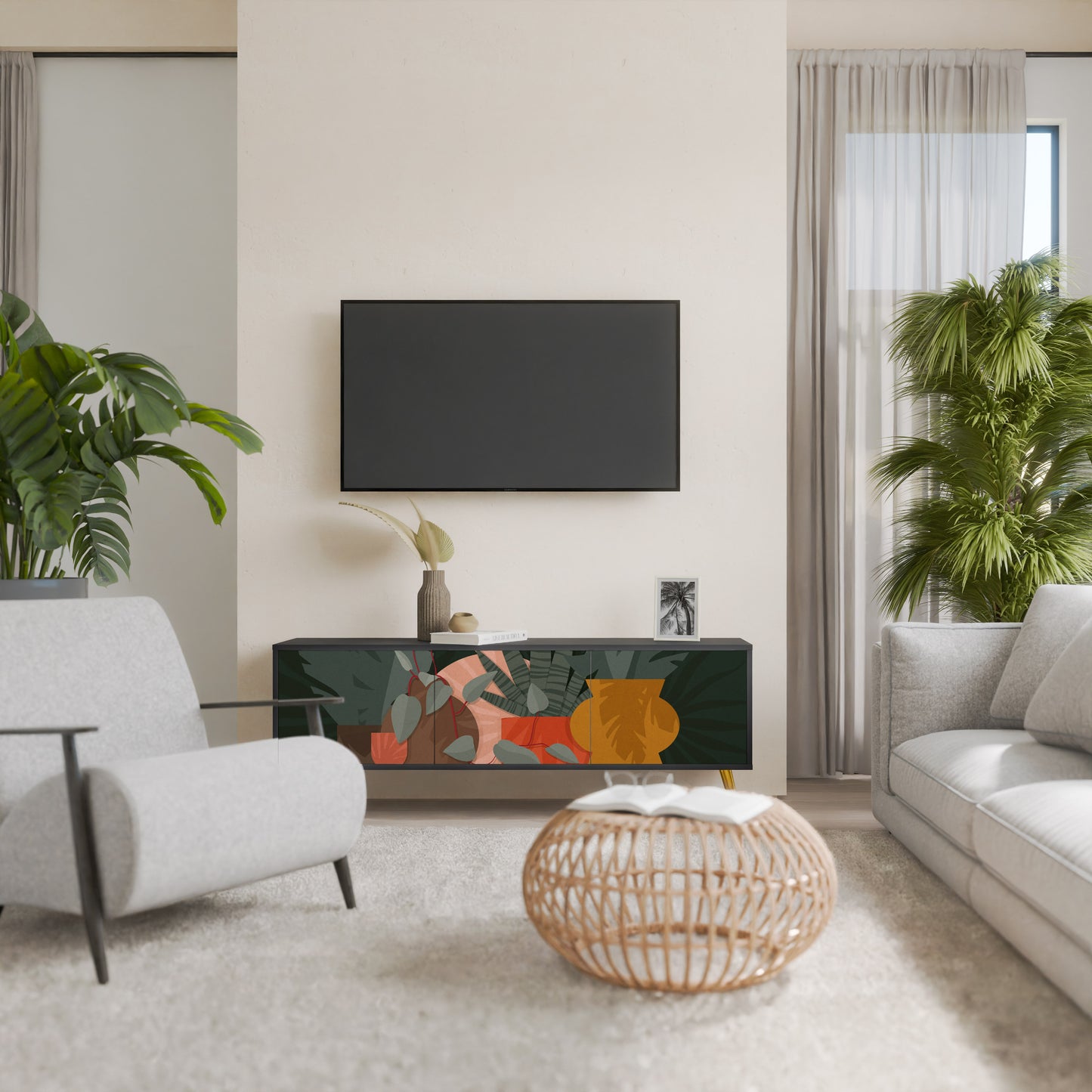 TROPICAL COMPOSITION 3-dörrars TV-bänk i svart finish