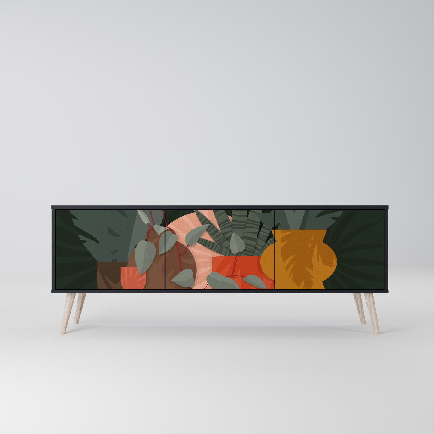 TROPICAL COMPOSITION 3-dörrars TV-bänk i svart finish