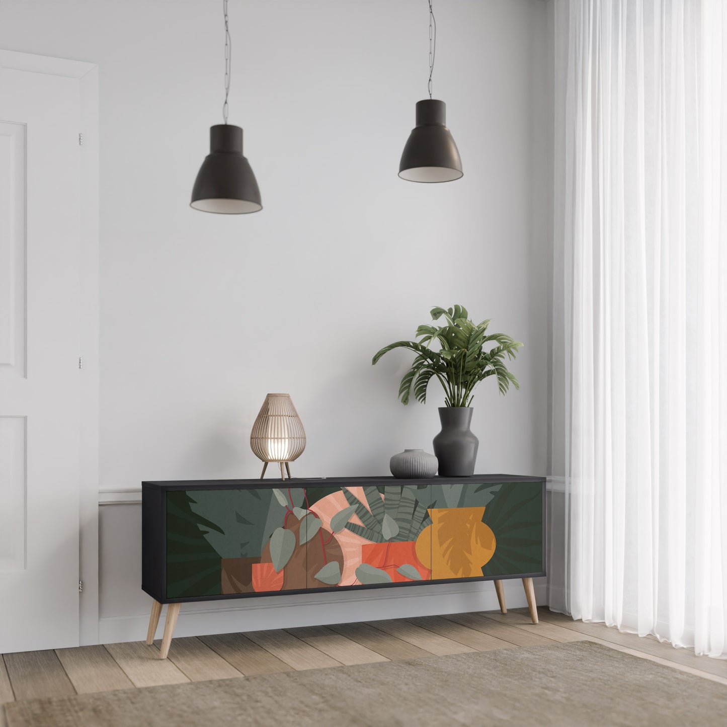 TROPICAL COMPOSITION 3-dörrars TV-bänk i svart finish
