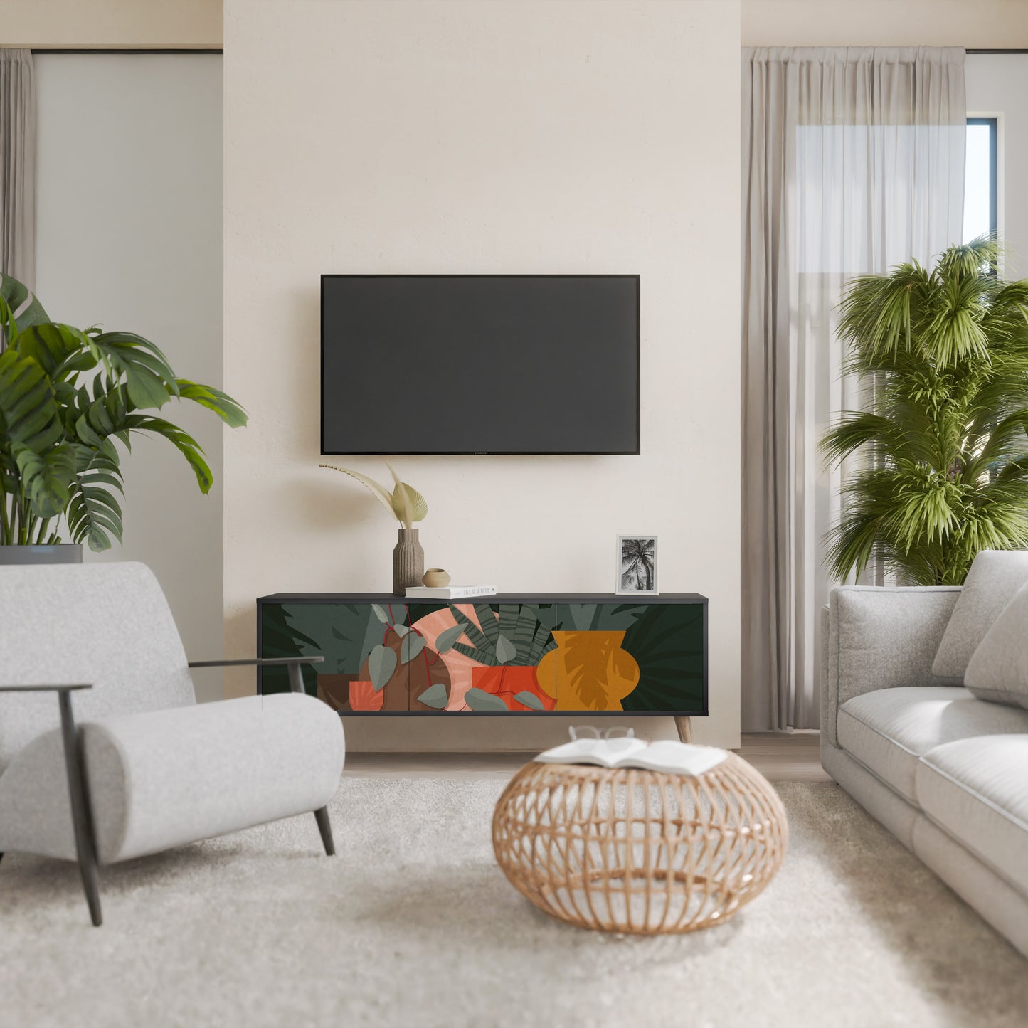 TROPICAL COMPOSITION 3-dörrars TV-bänk i svart finish