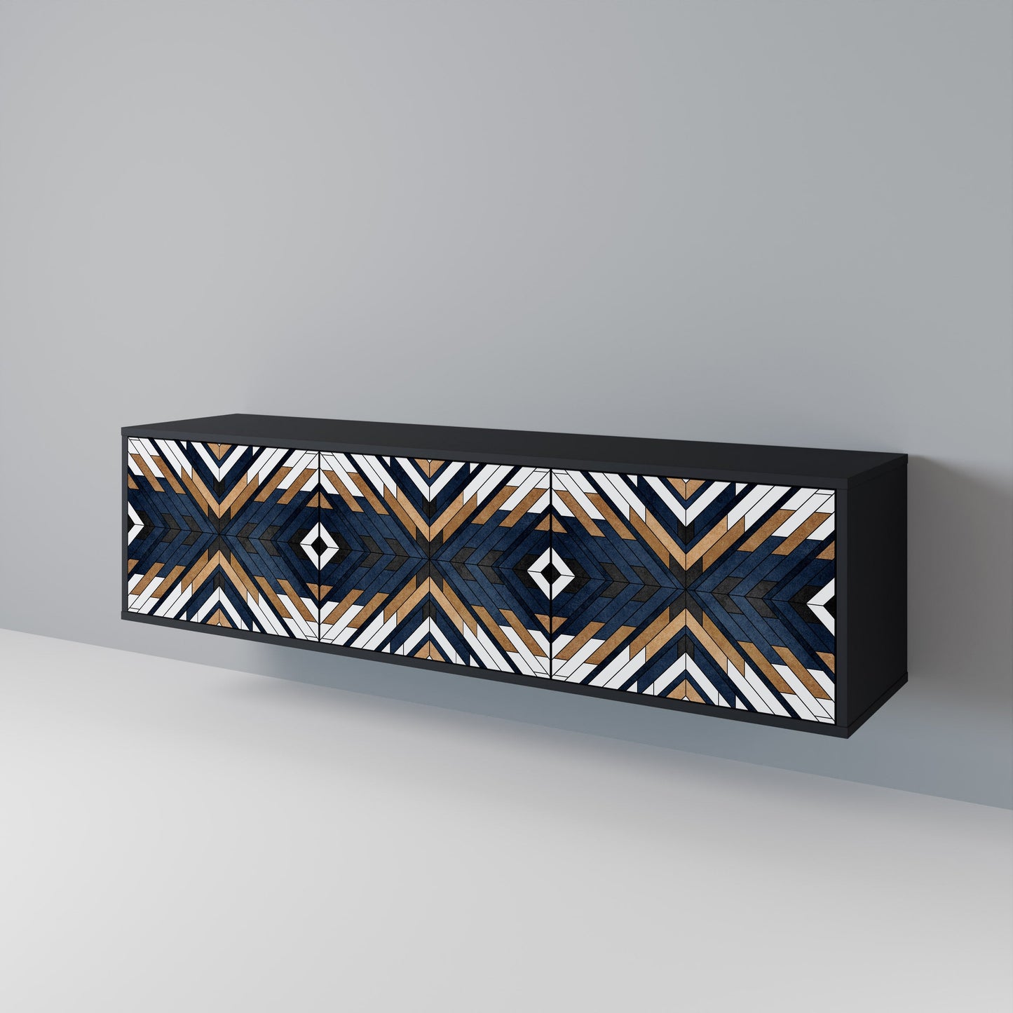 ARTFUL GEOMETRY 3-dörrars TV-bänk i svart finish