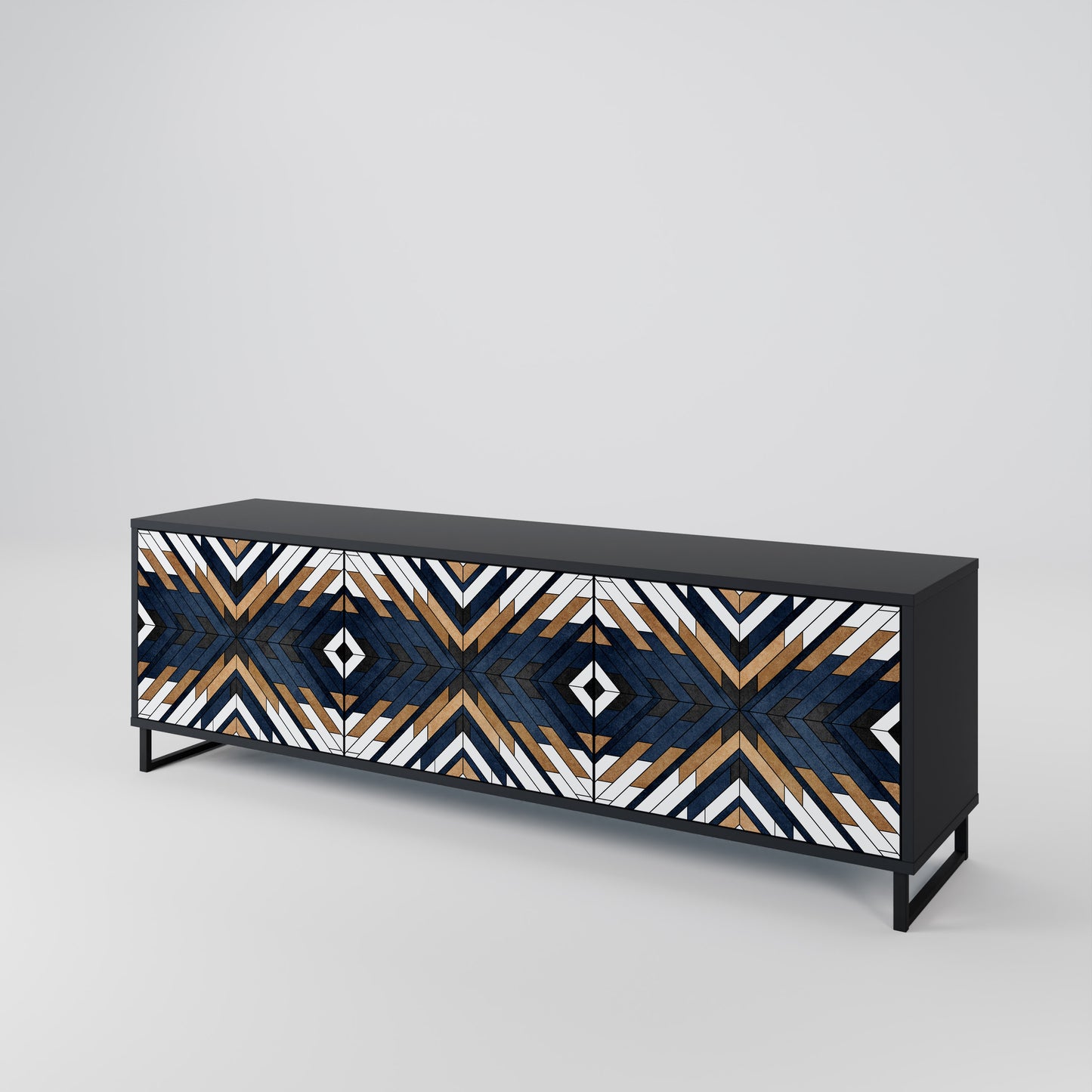 ARTFUL GEOMETRY 3-Door TV Stand in Black Finish
