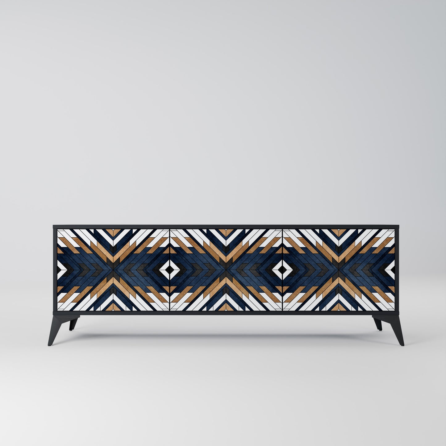 ARTFUL GEOMETRY 3-Door TV Stand in Black Finish