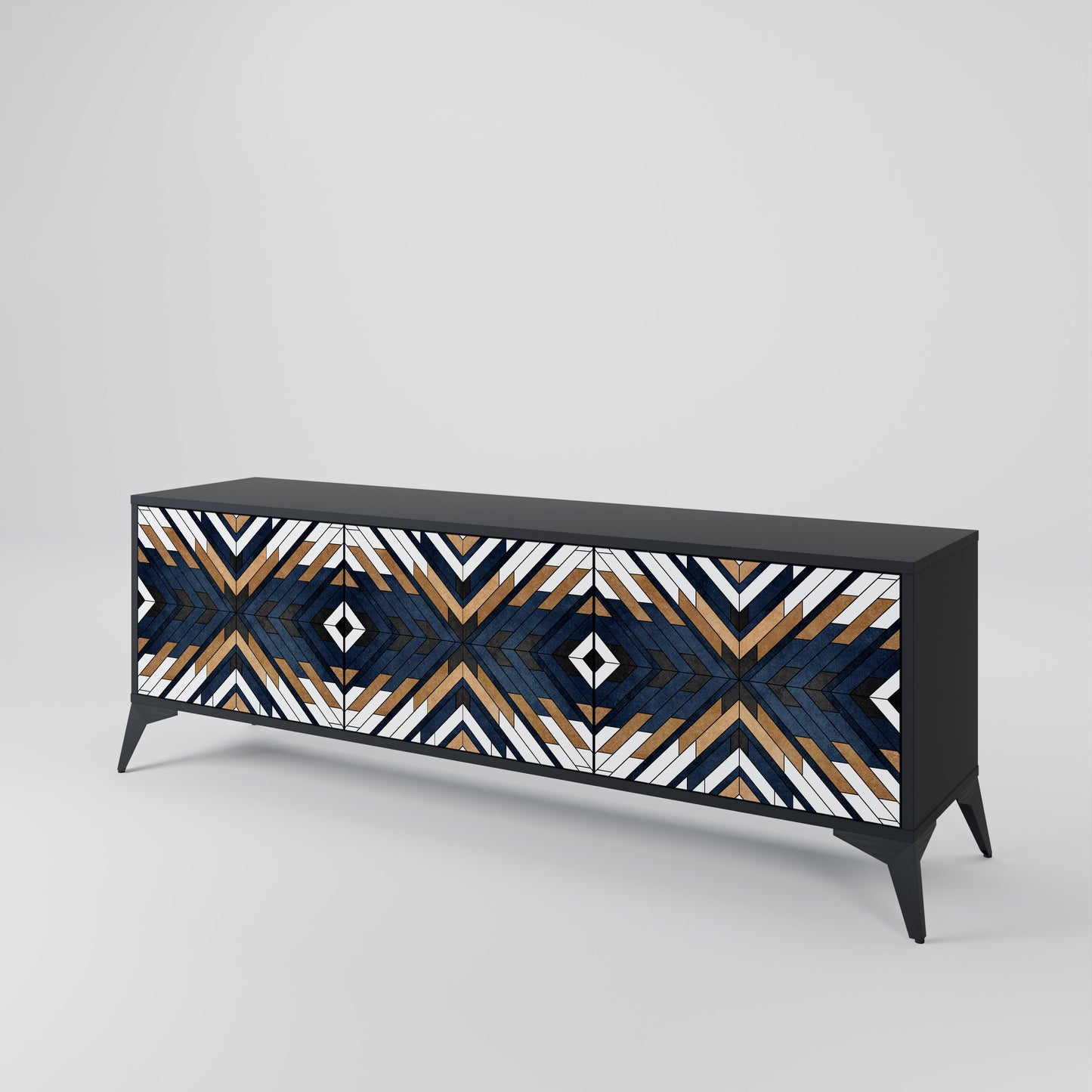 ARTFUL GEOMETRY 3-Door TV Stand in Black Finish