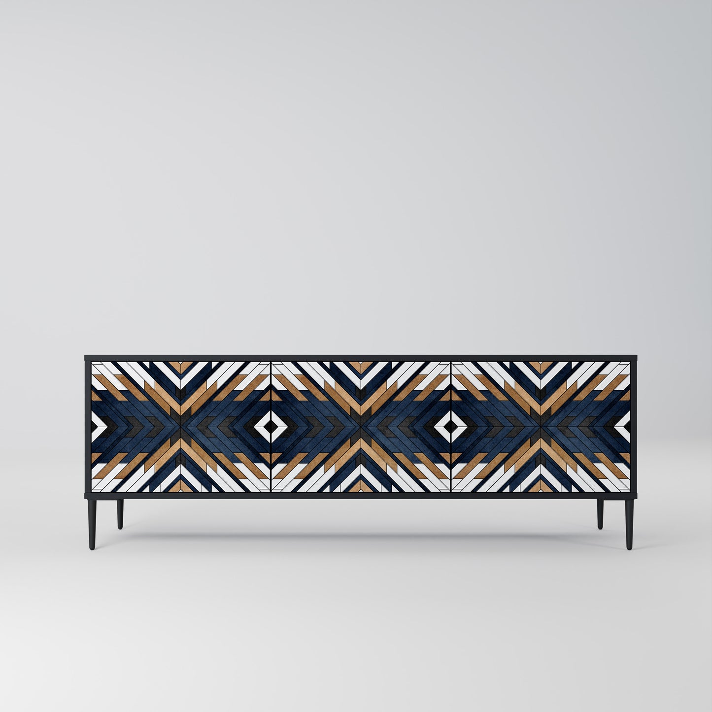 ARTFUL GEOMETRY 3-Door TV Stand in Black Finish