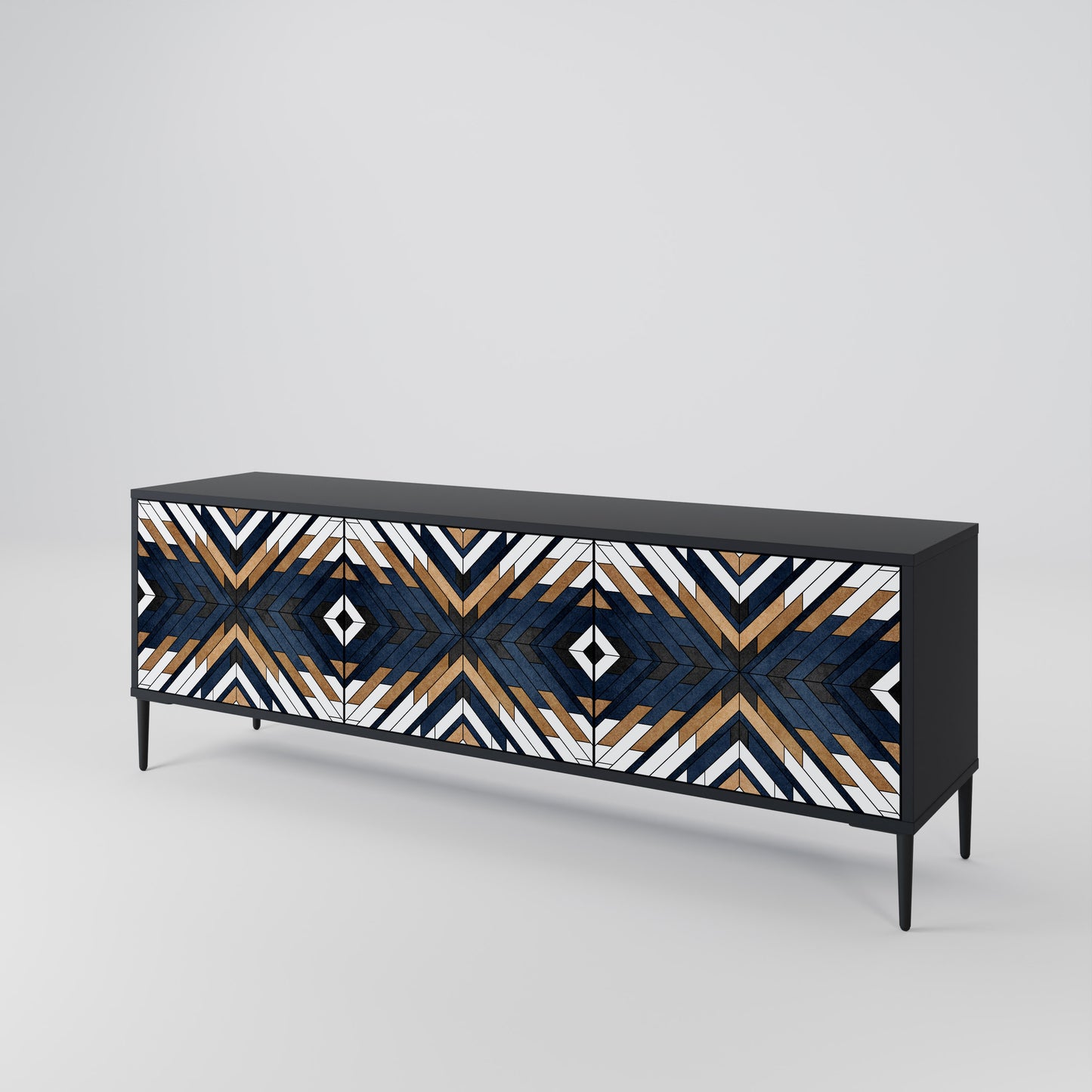 ARTFUL GEOMETRY 3-Door TV Stand in Black Finish