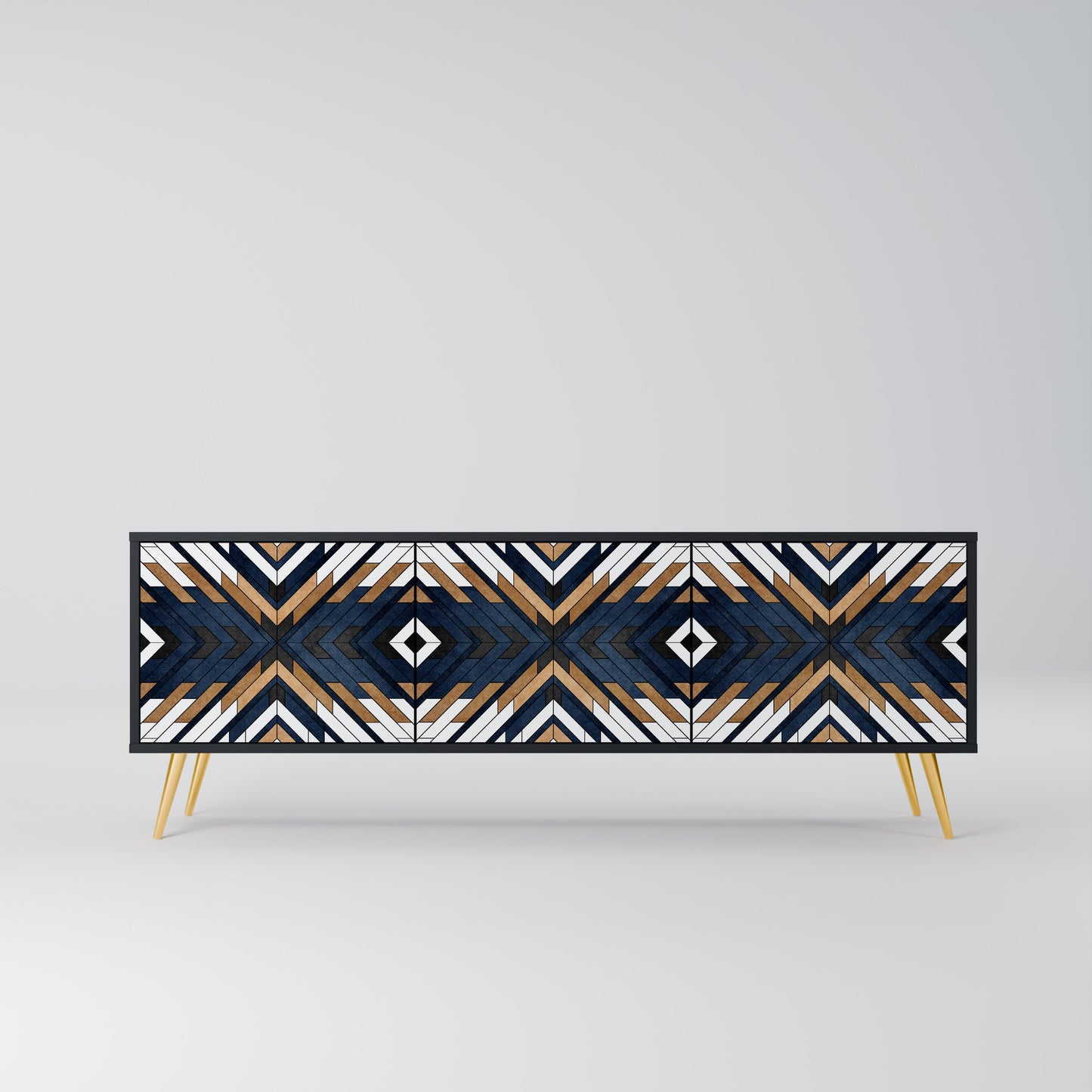 ARTFUL GEOMETRY 3-Door TV Stand in Black Finish