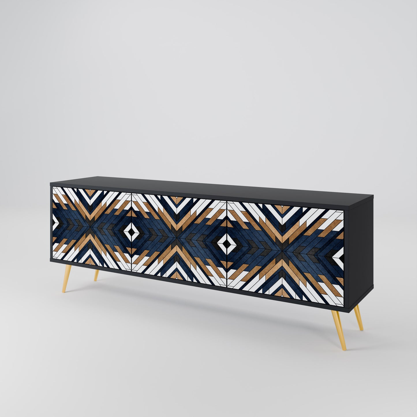 ARTFUL GEOMETRY 3-Door TV Stand in Black Finish