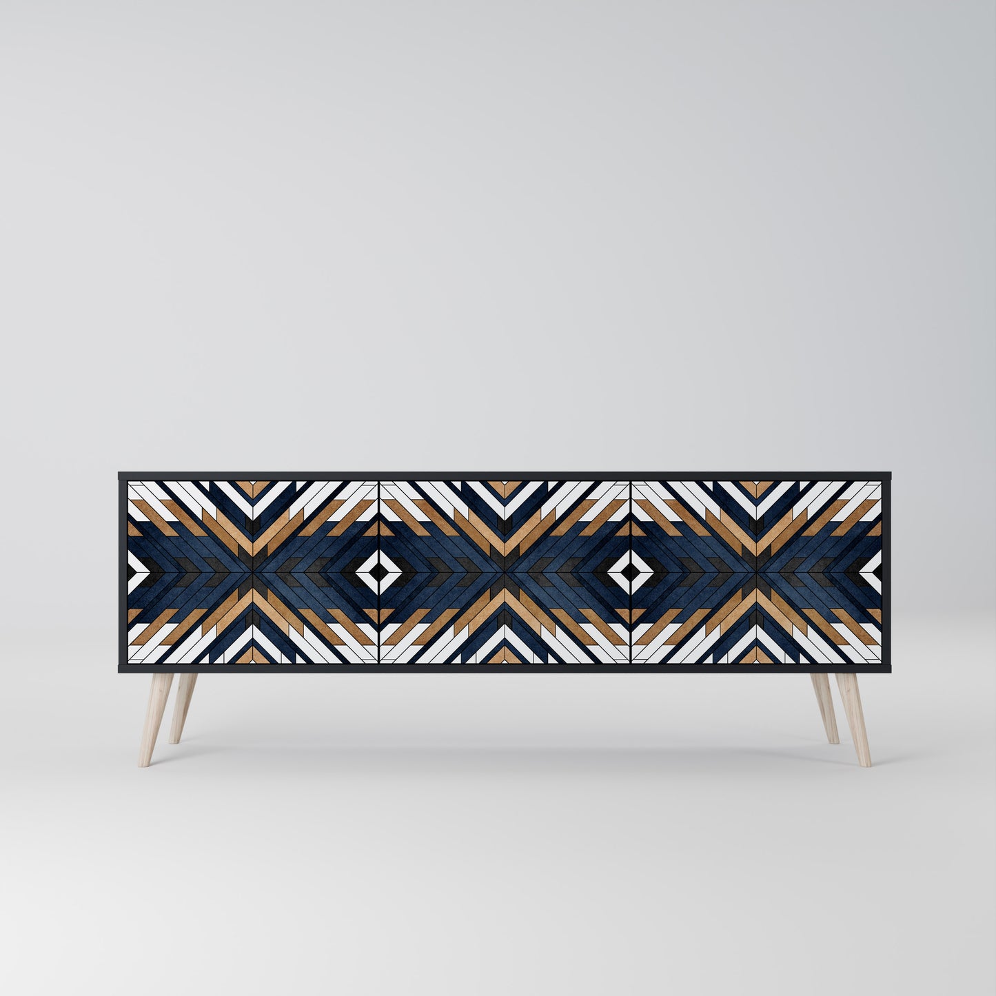 ARTFUL GEOMETRY 3-Door TV Stand in Black Finish