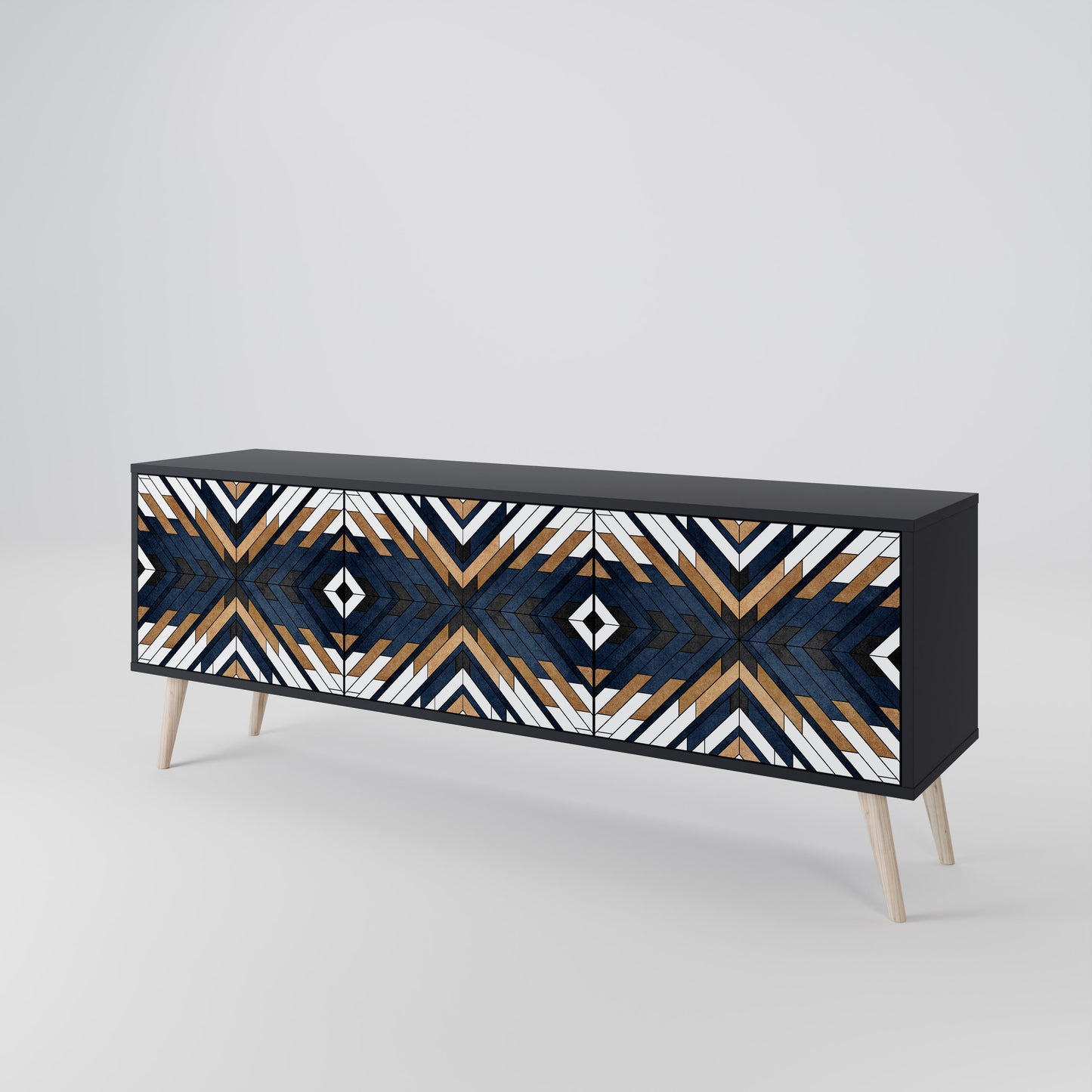 ARTFUL GEOMETRY 3-Door TV Stand in Black Finish