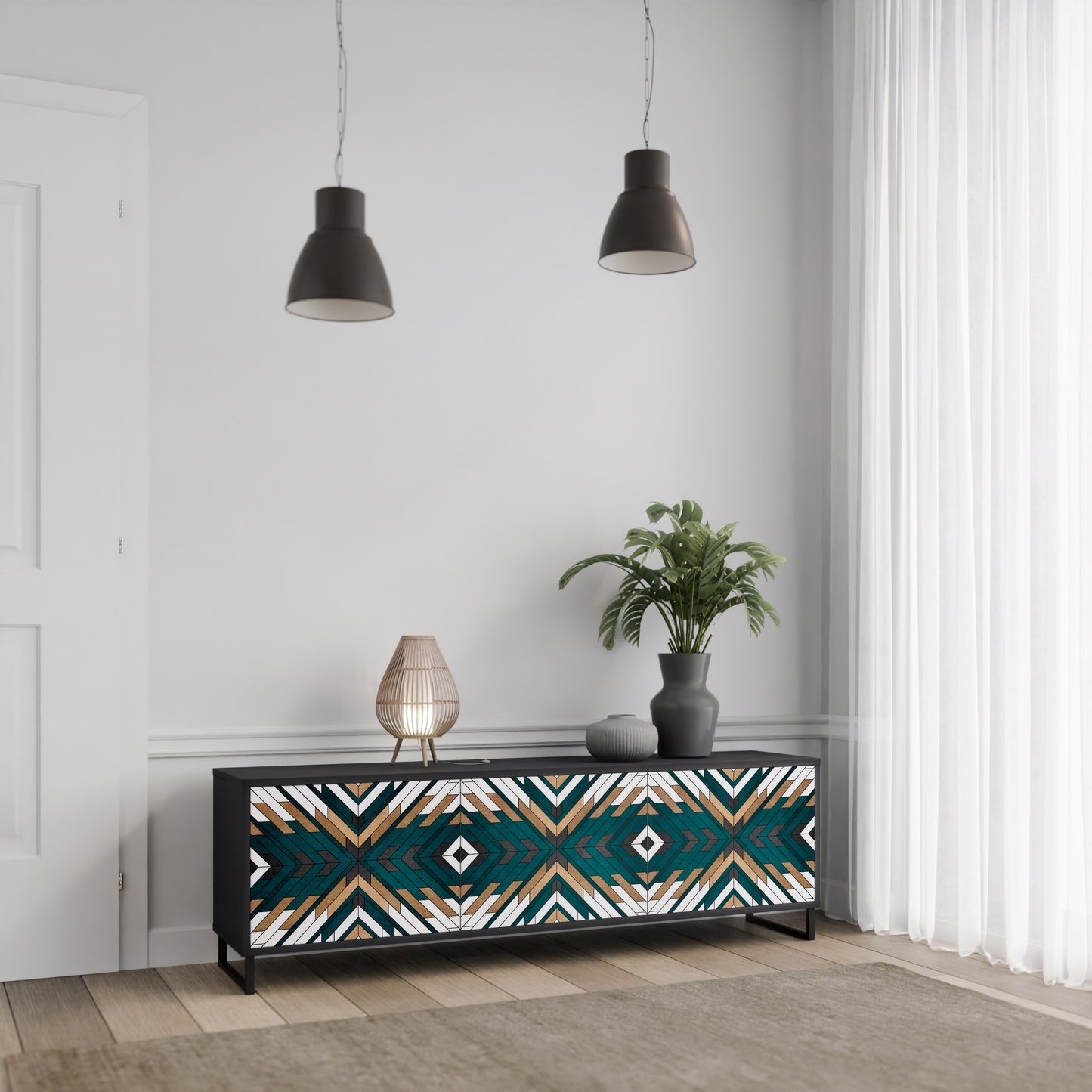ARTISTIC GEOMETRY 3-dörrars TV-bänk i svart finish