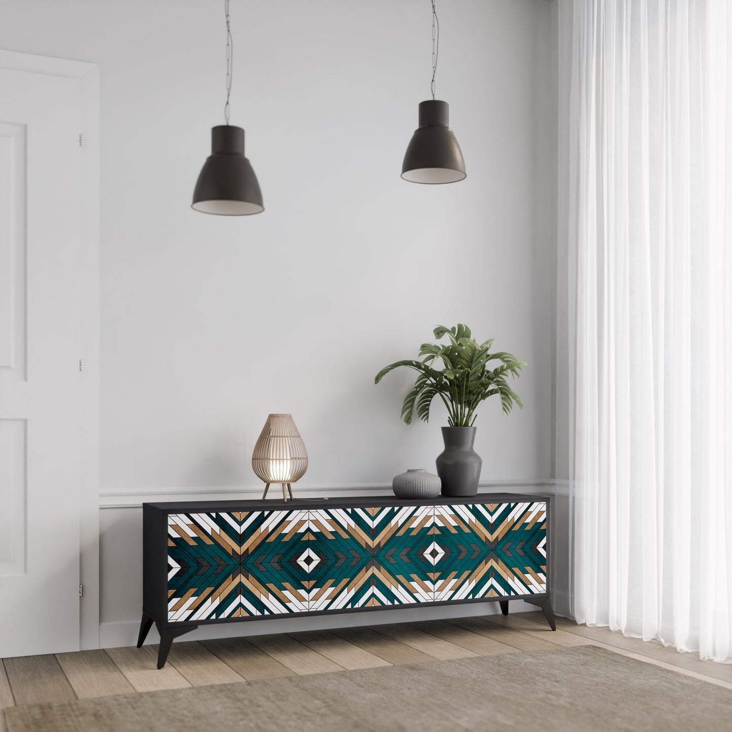 ARTISTIC GEOMETRY 3-dörrars TV-bänk i svart finish
