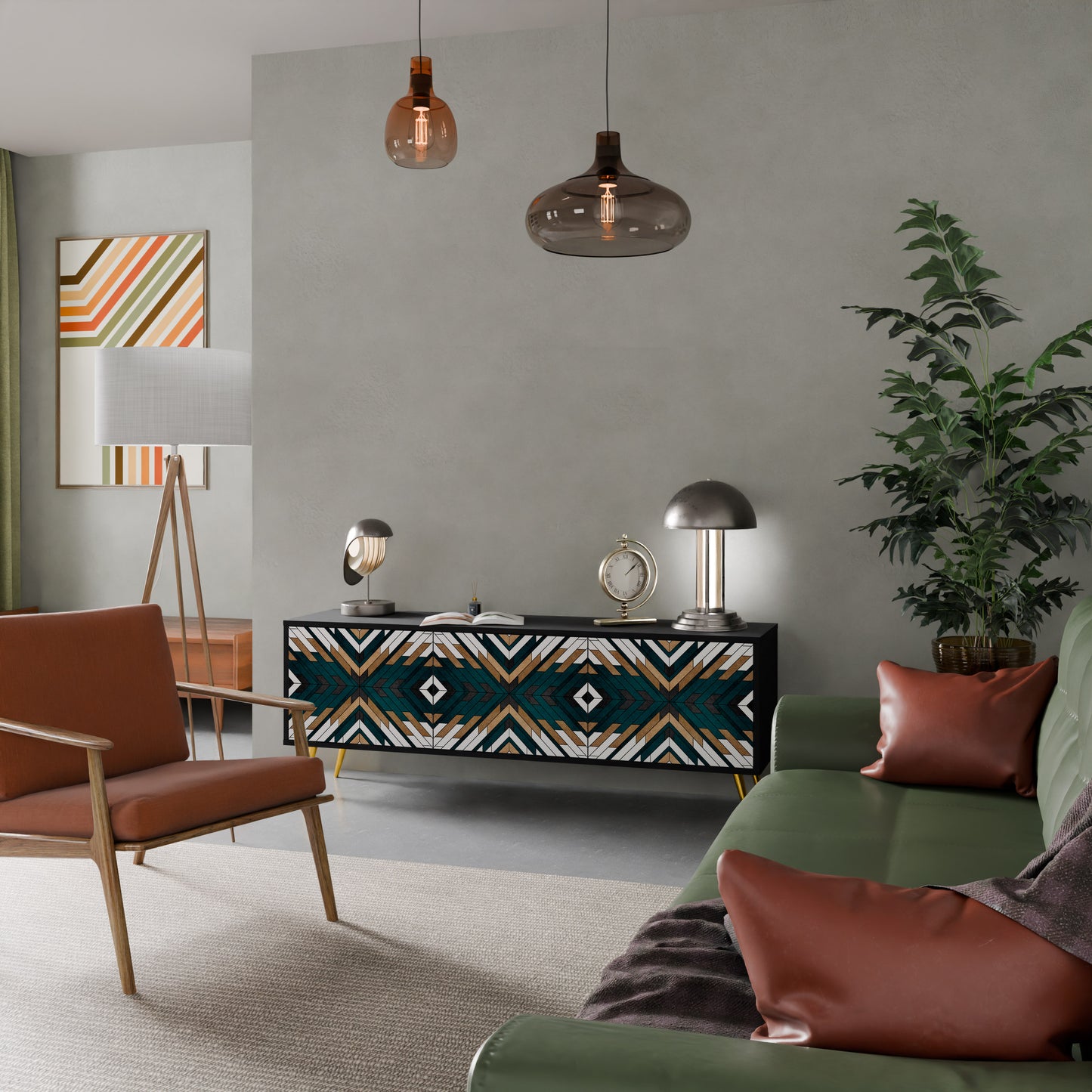 ARTISTIC GEOMETRY 3-dörrars TV-bänk i svart finish