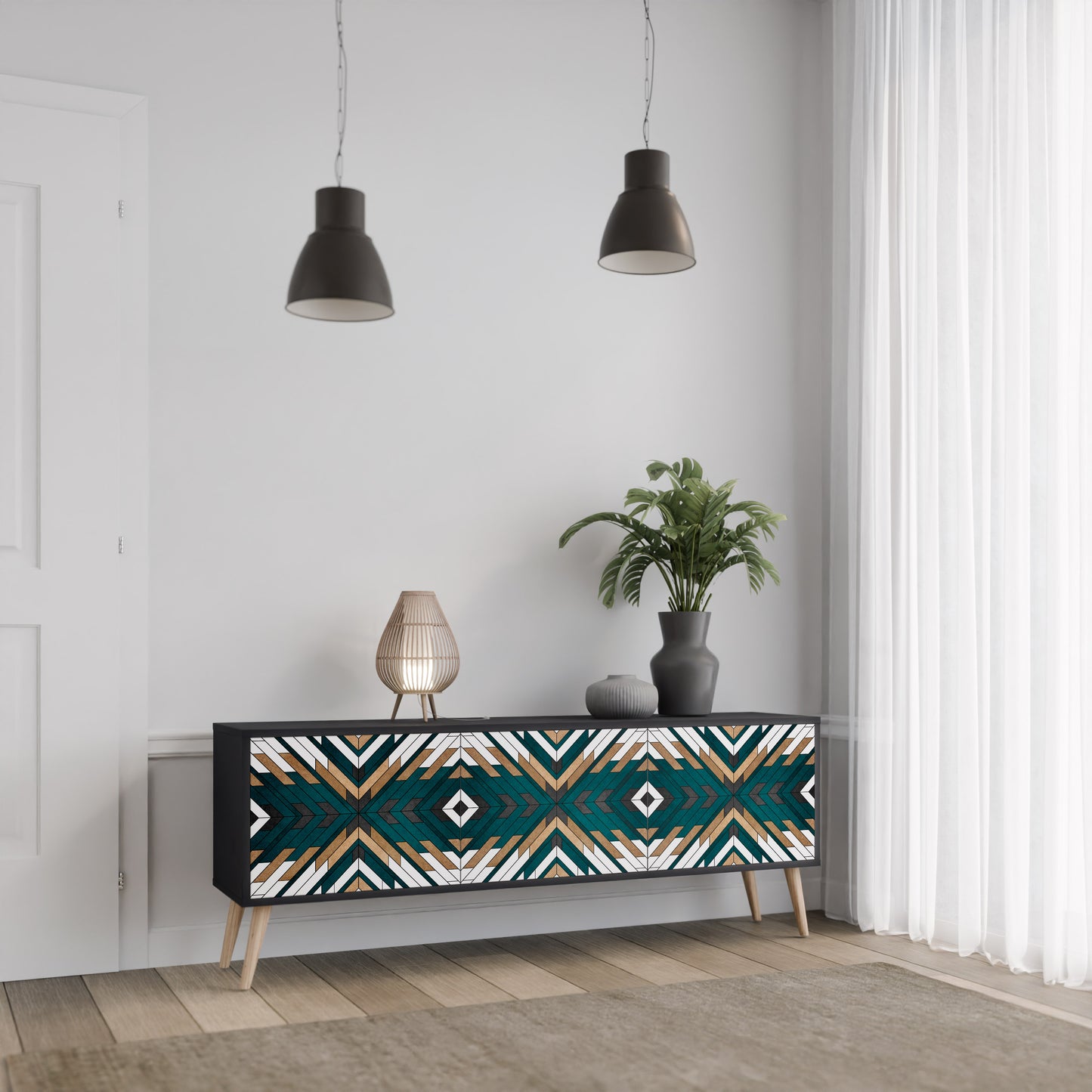 ARTISTIC GEOMETRY 3-dörrars TV-bänk i svart finish