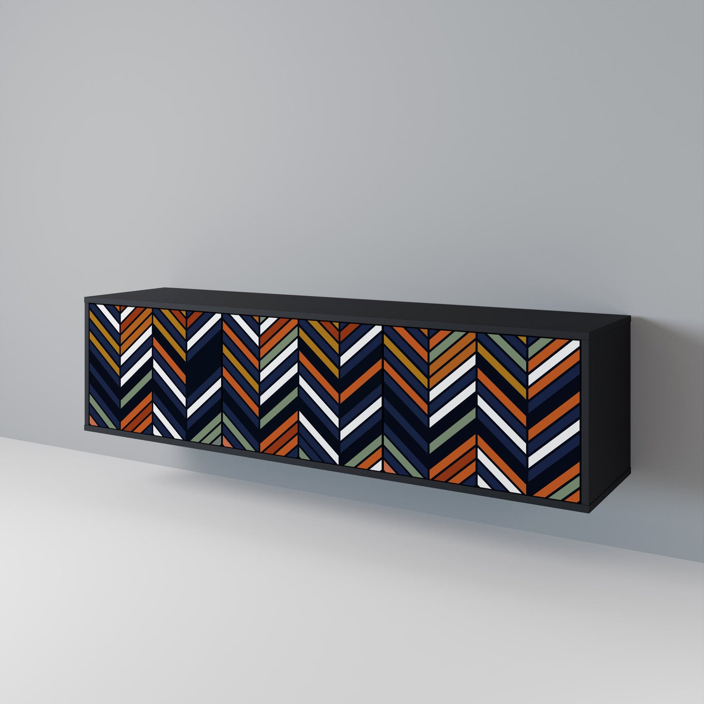 VIBRANT PATCHWORK 3-dörrars TV-bänk i svart finish