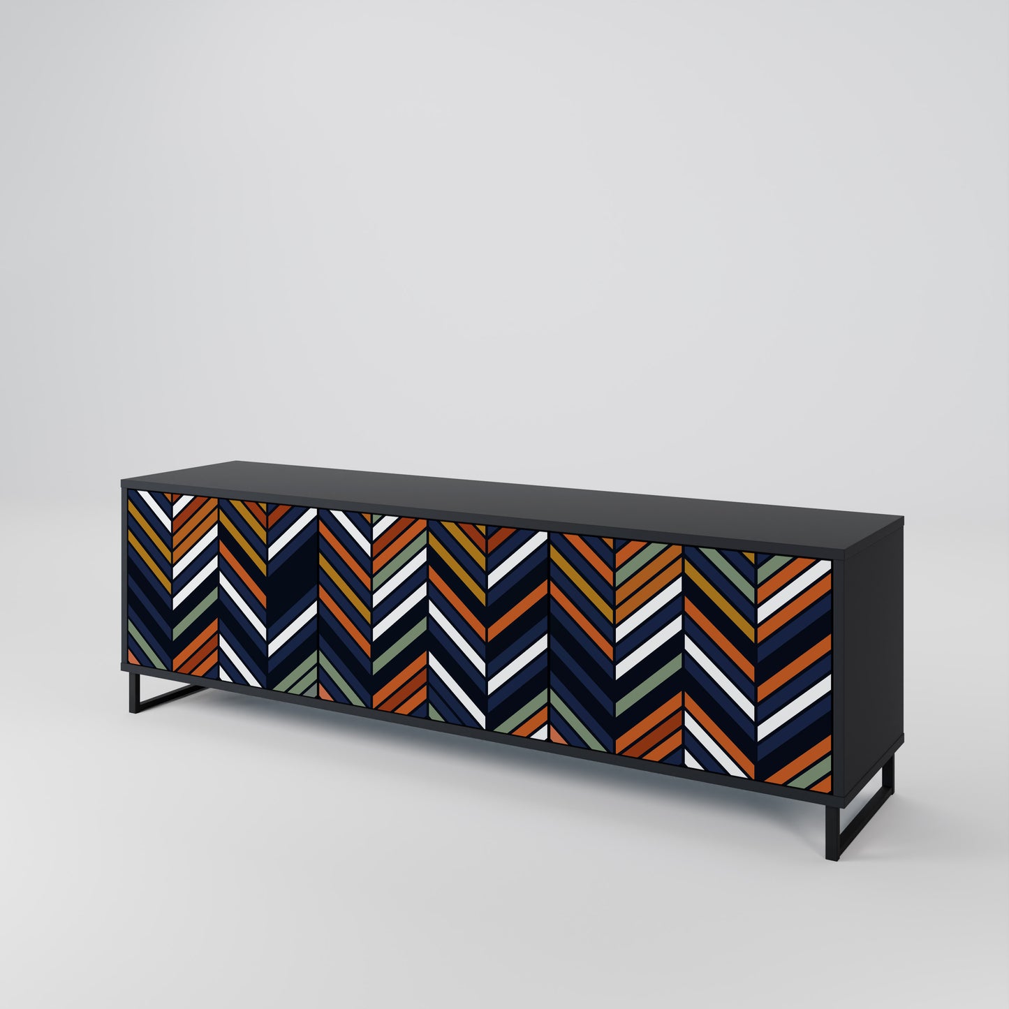 VIBRANT PATCHWORK 3-dörrars TV-bänk i svart finish