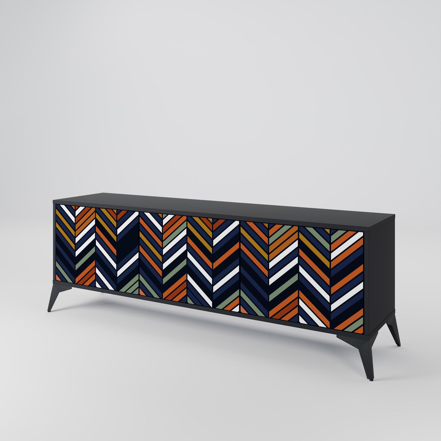 VIBRANT PATCHWORK 3-dörrars TV-bänk i svart finish