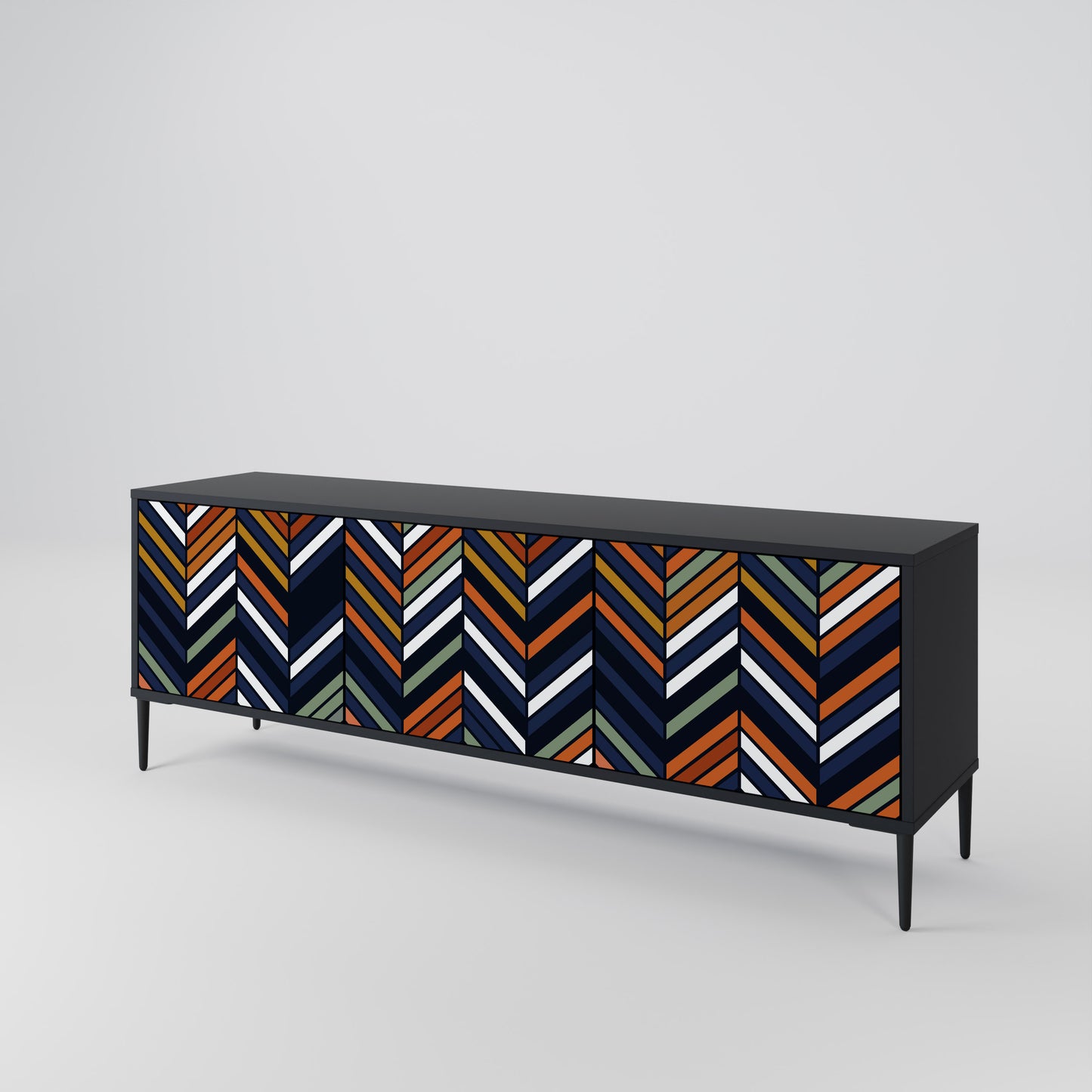 VIBRANT PATCHWORK 3-dörrars TV-bänk i svart finish