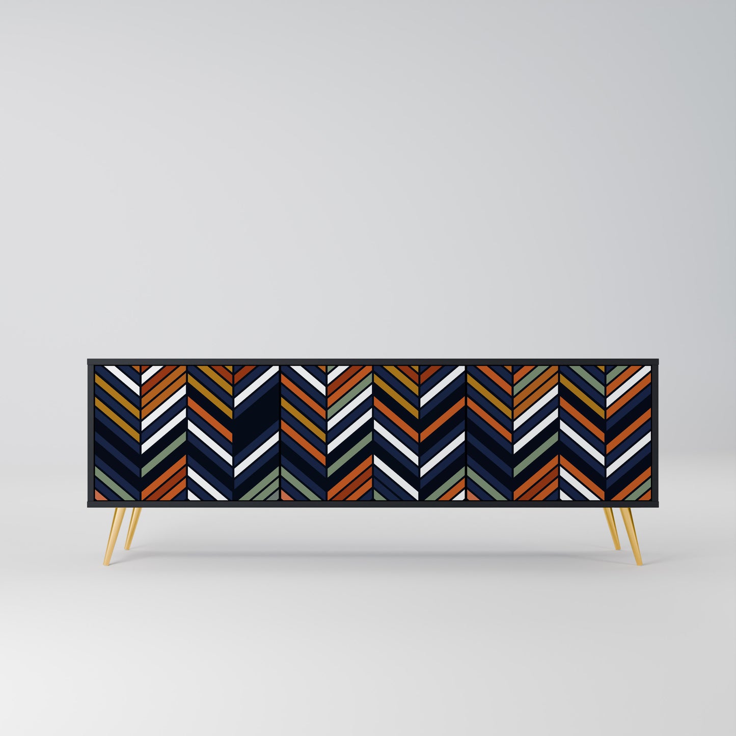 VIBRANT PATCHWORK 3-dörrars TV-bänk i svart finish