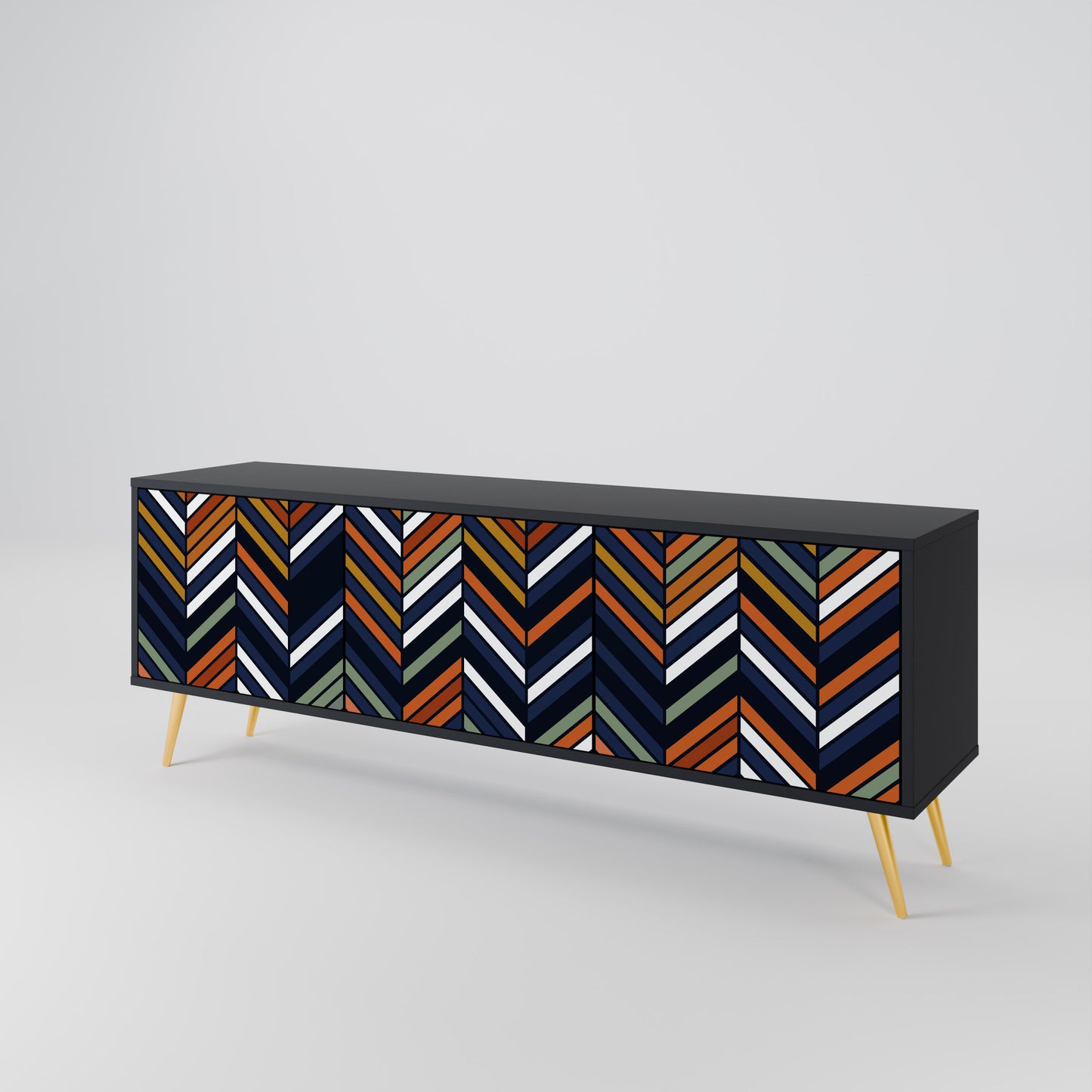 VIBRANT PATCHWORK 3-dörrars TV-bänk i svart finish