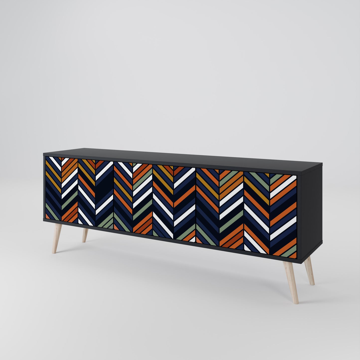 VIBRANT PATCHWORK 3-dörrars TV-bänk i svart finish