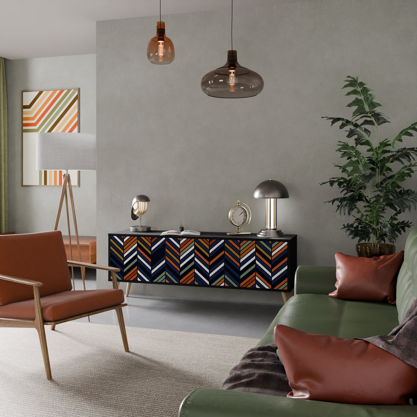 VIBRANT PATCHWORK 3-dörrars TV-bänk i svart finish
