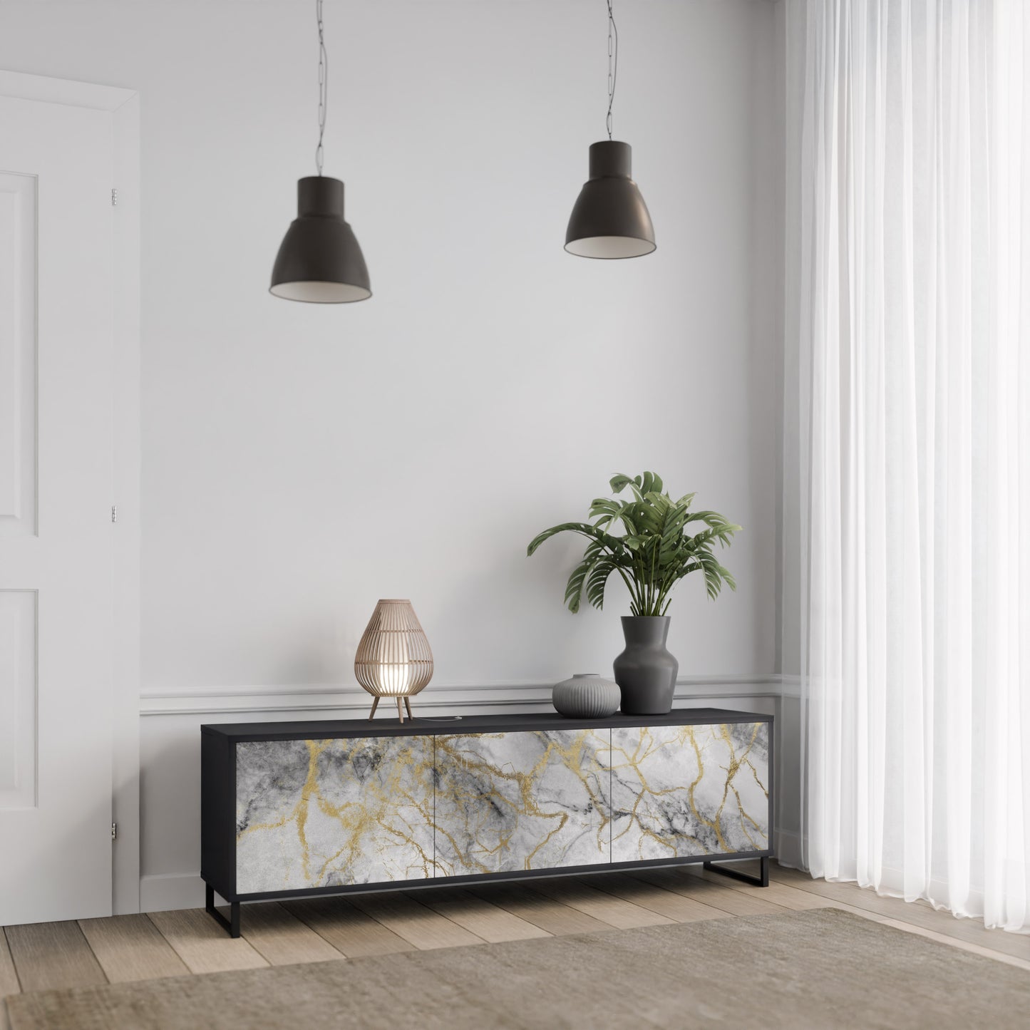 TIMELESS GLIDE 3-dörrars TV-bänk i svart finish