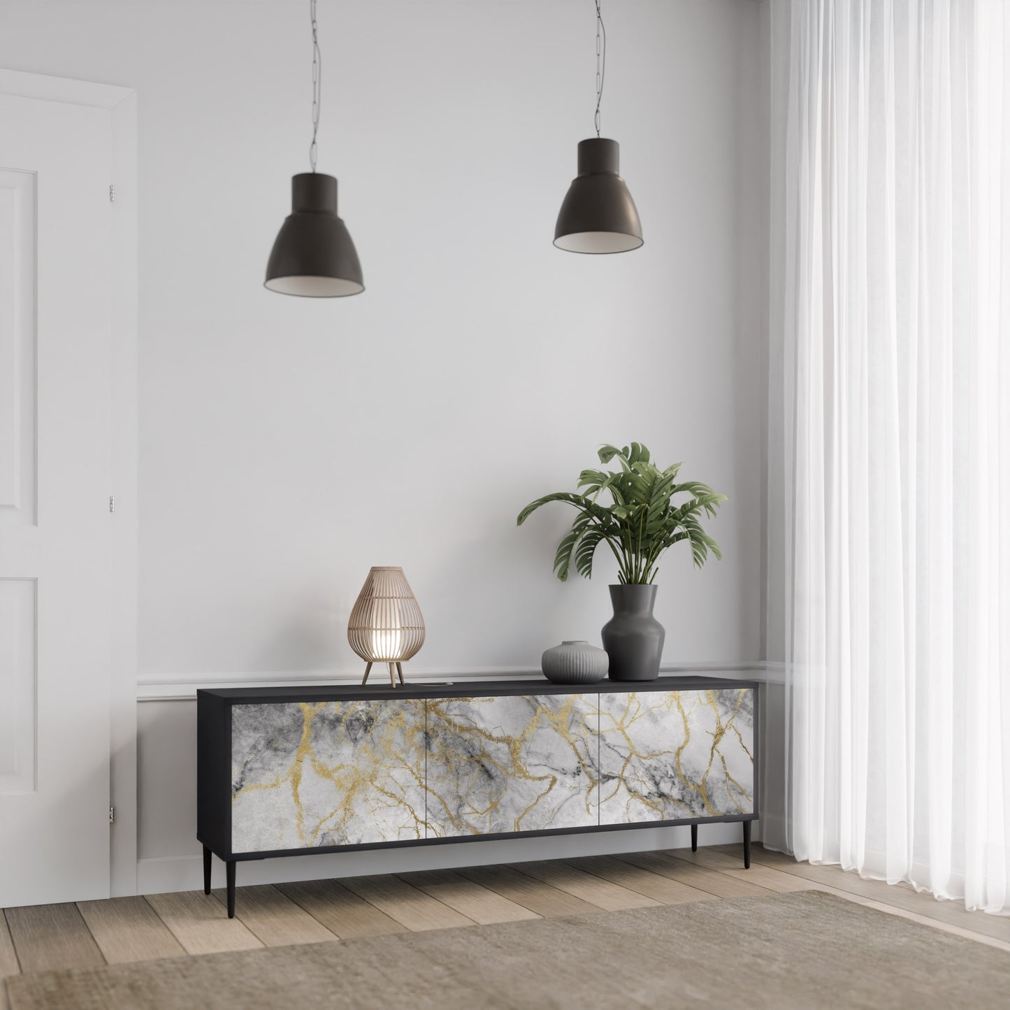 TIMELESS GLIDE 3-dörrars TV-bänk i svart finish