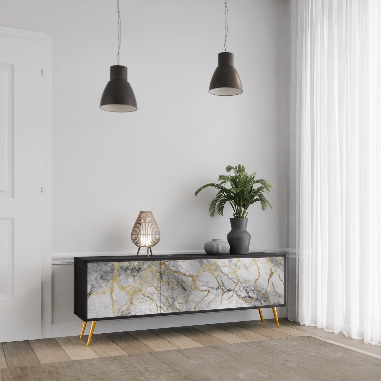 TIMELESS GLIDE 3-dörrars TV-bänk i svart finish