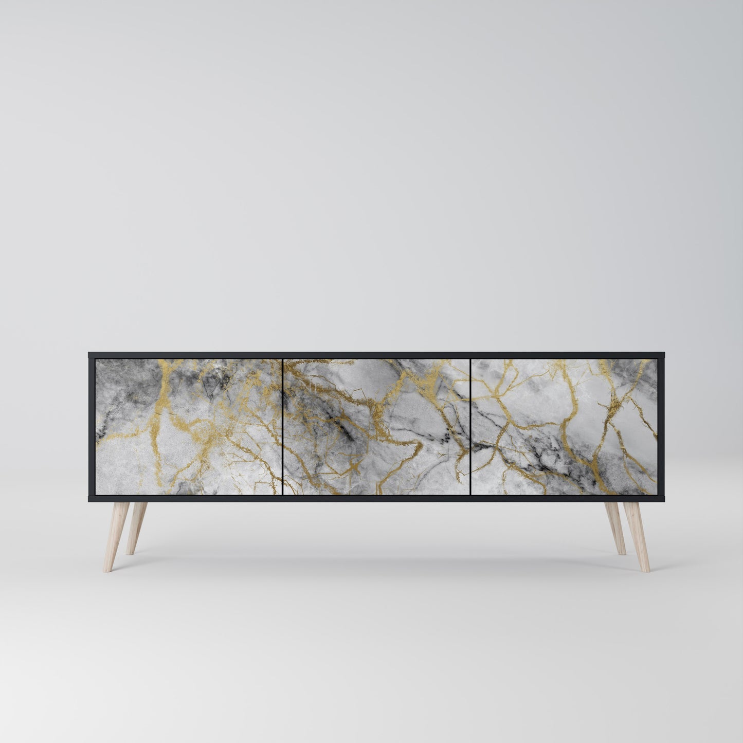 TIMELESS GLIDE 3-dörrars TV-bänk i svart finish