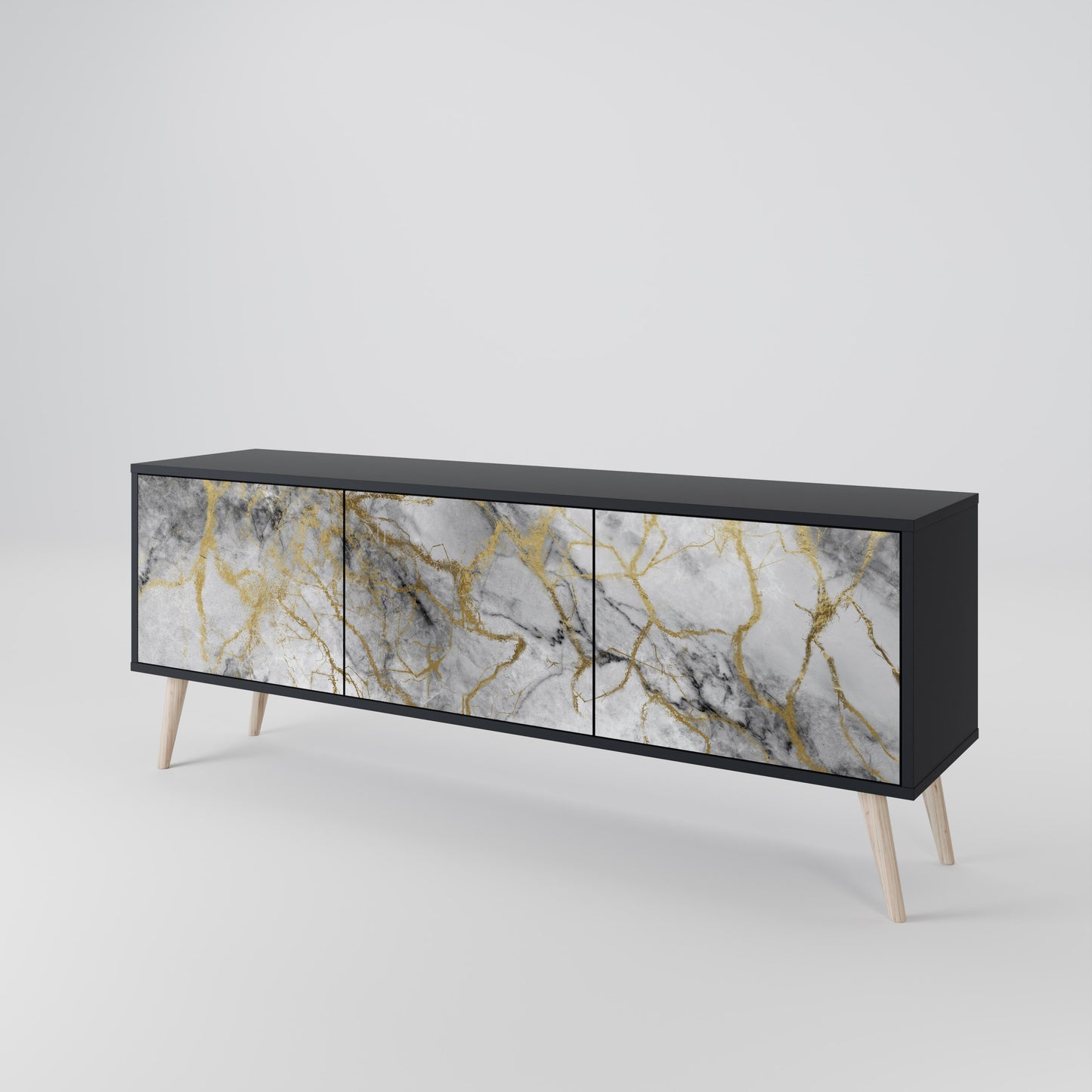 TIMELESS GLIDE 3-dörrars TV-bänk i svart finish