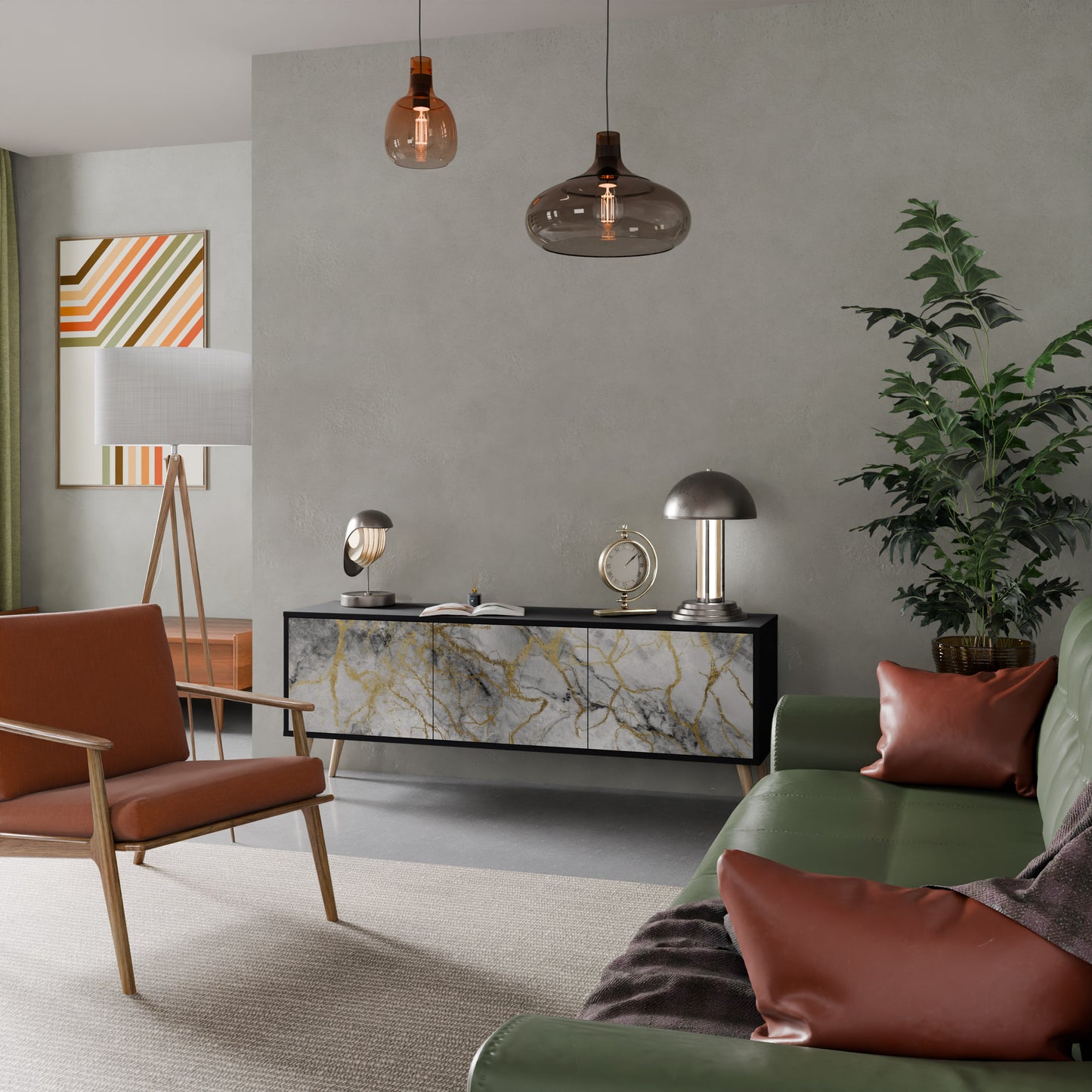 TIMELESS GLIDE 3-dörrars TV-bänk i svart finish