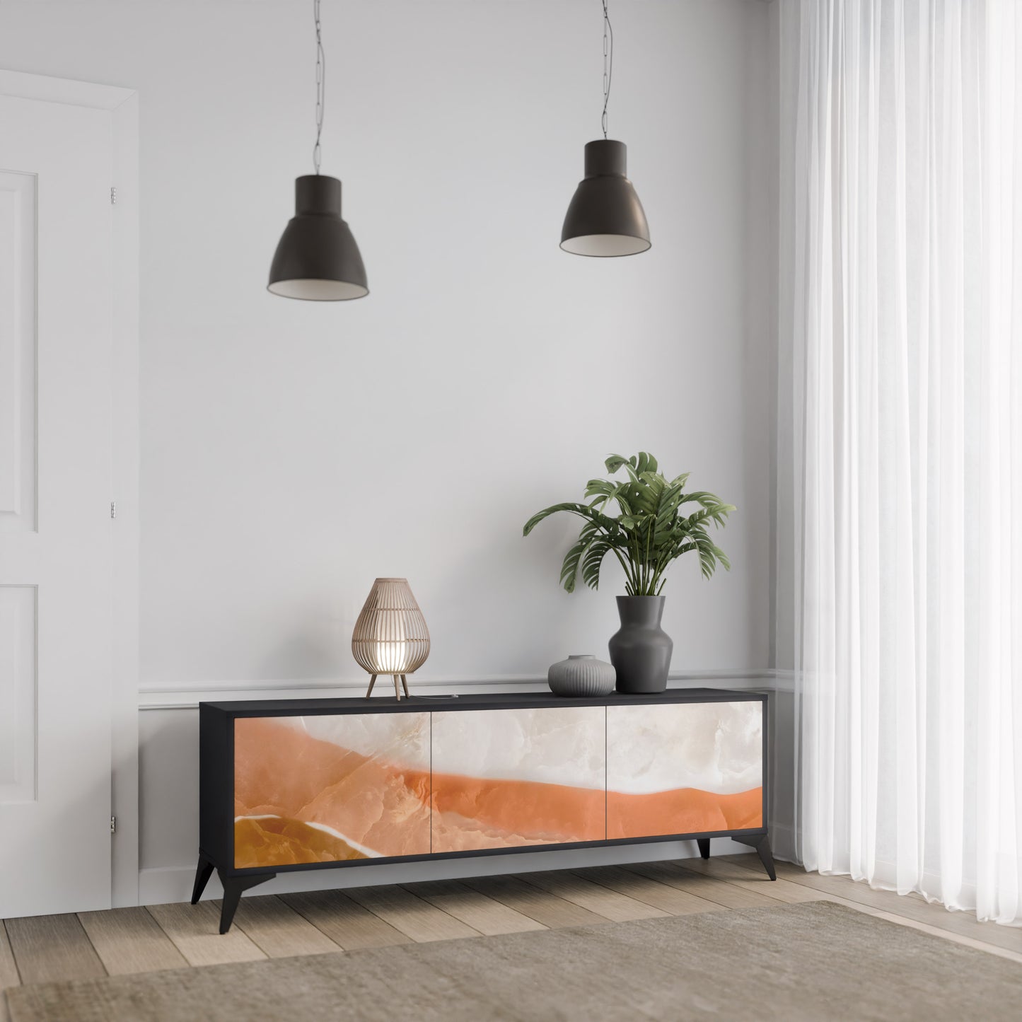 SANDHILLS SPLENDOR 3-dörrars TV-bänk i svart finish