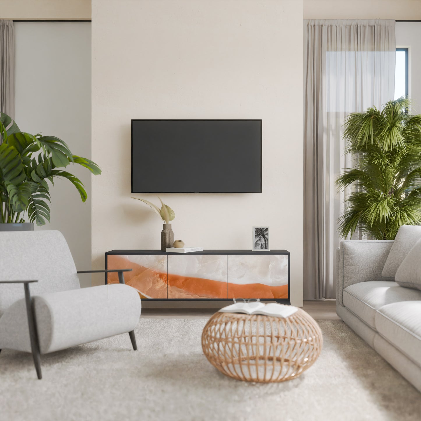 SANDHILLS SPLENDOR 3-dörrars TV-bänk i svart finish