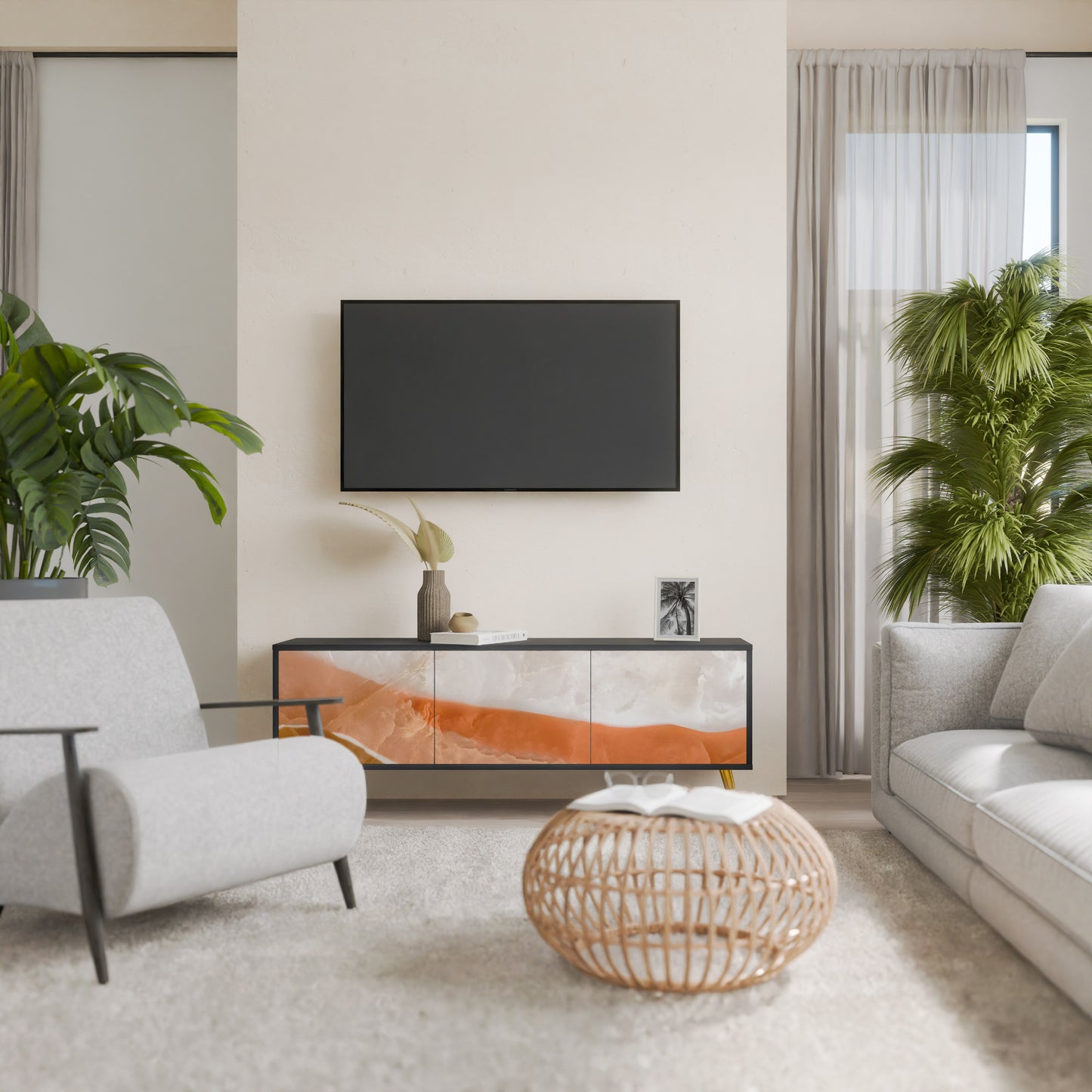 SANDHILLS SPLENDOR 3-dörrars TV-bänk i svart finish
