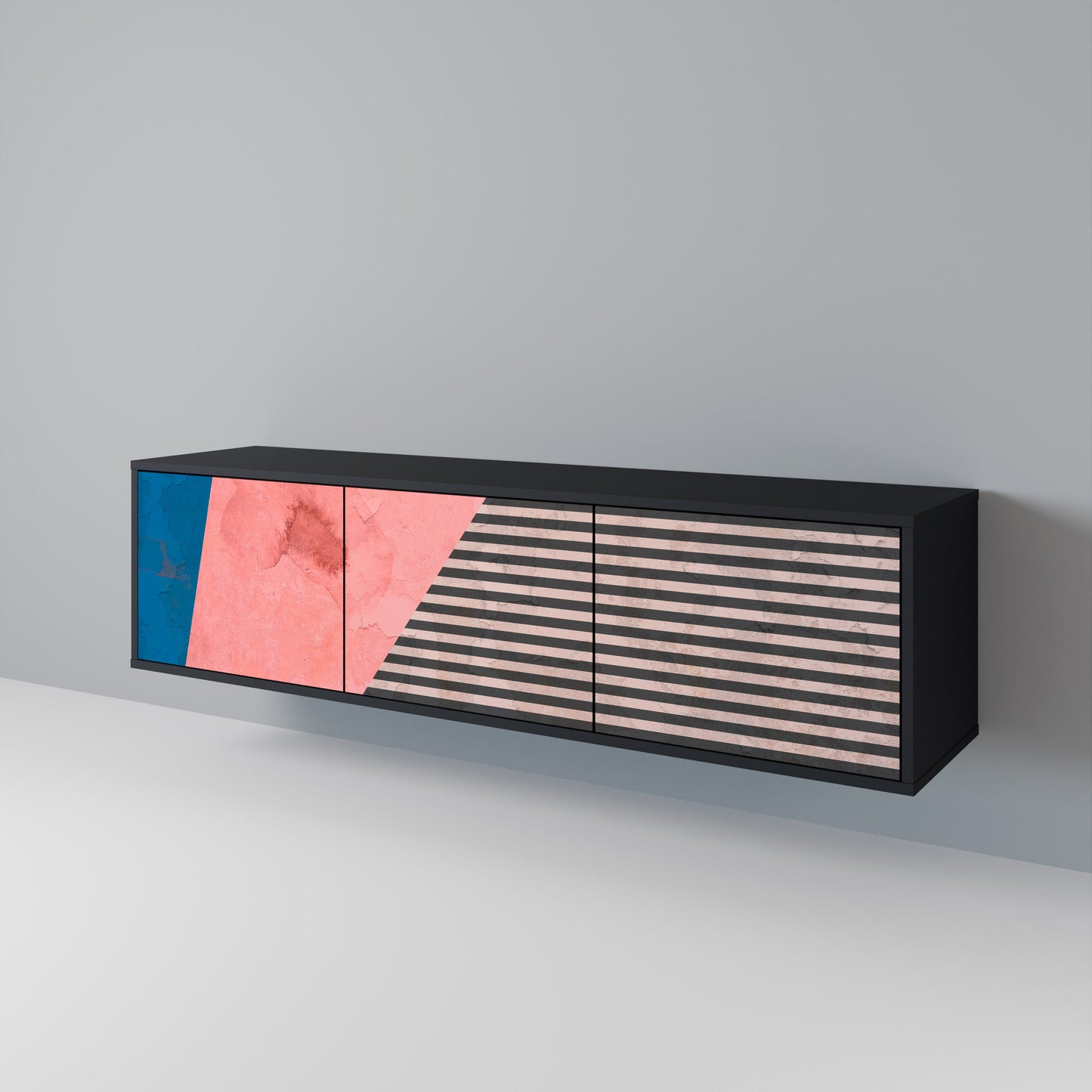 GLAMÖR STRIPE 3-dörrars TV-bänk i svart finish