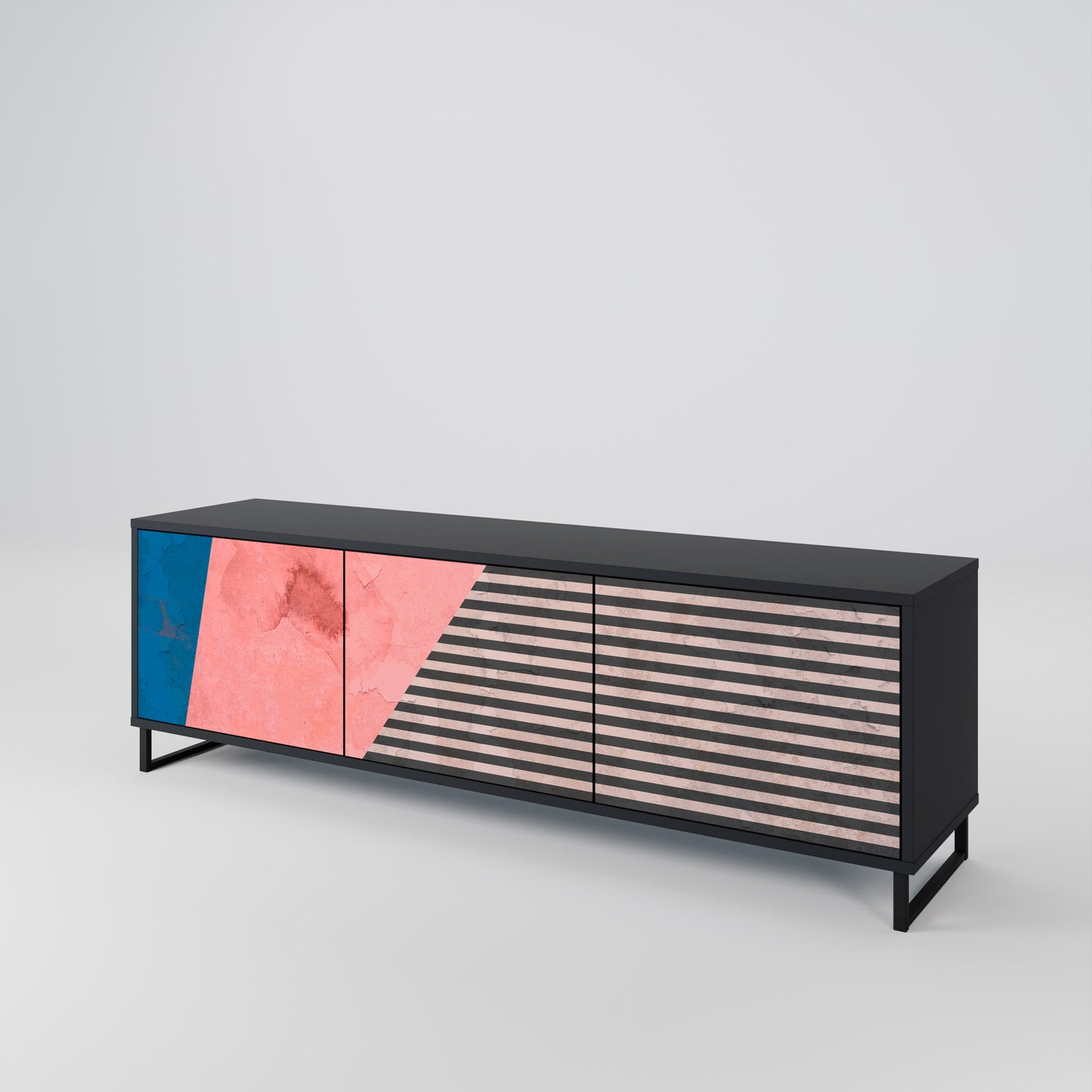 GLAMÖR STRIPE 3-dörrars TV-bänk i svart finish