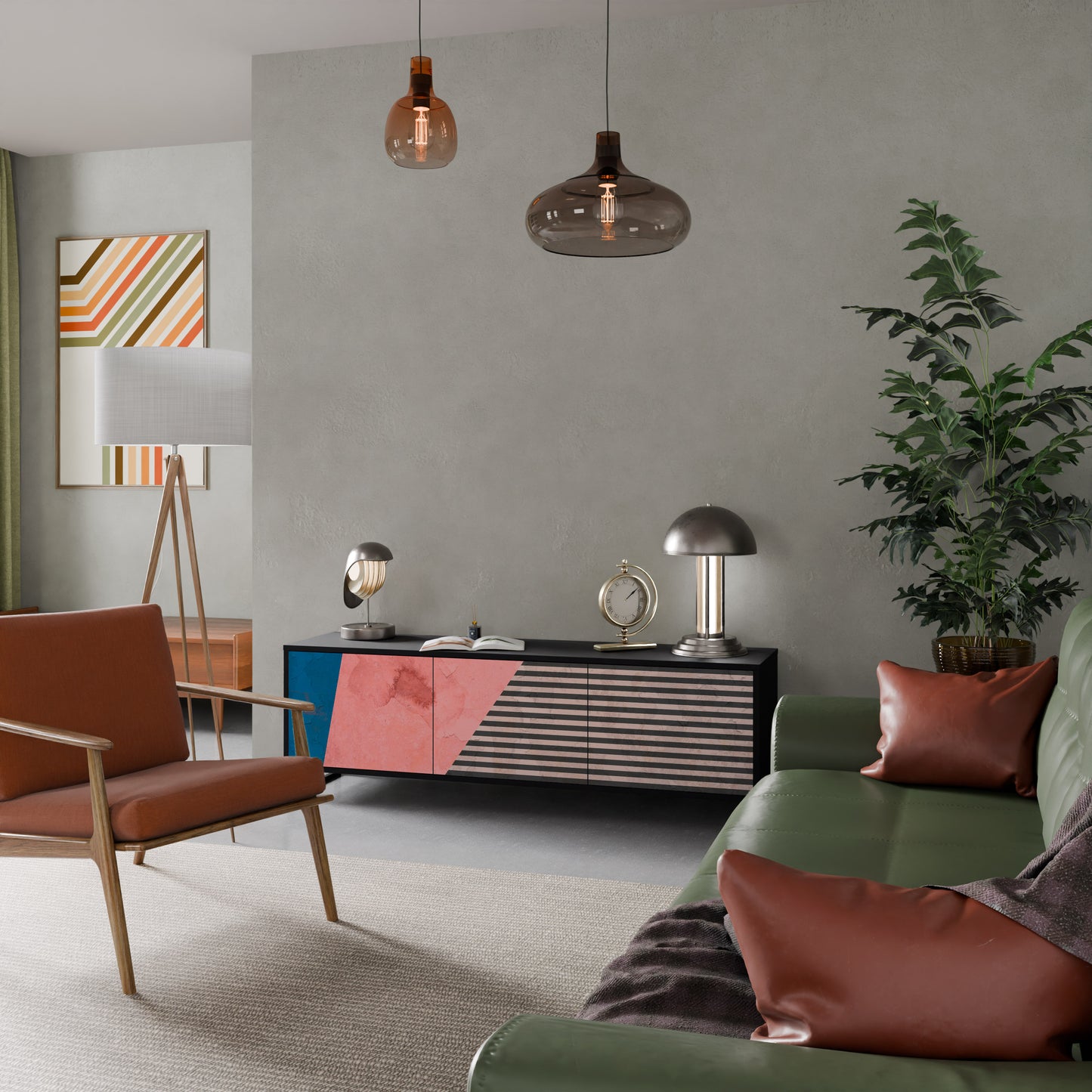 GLAMÖR STRIPE 3-dörrars TV-bänk i svart finish