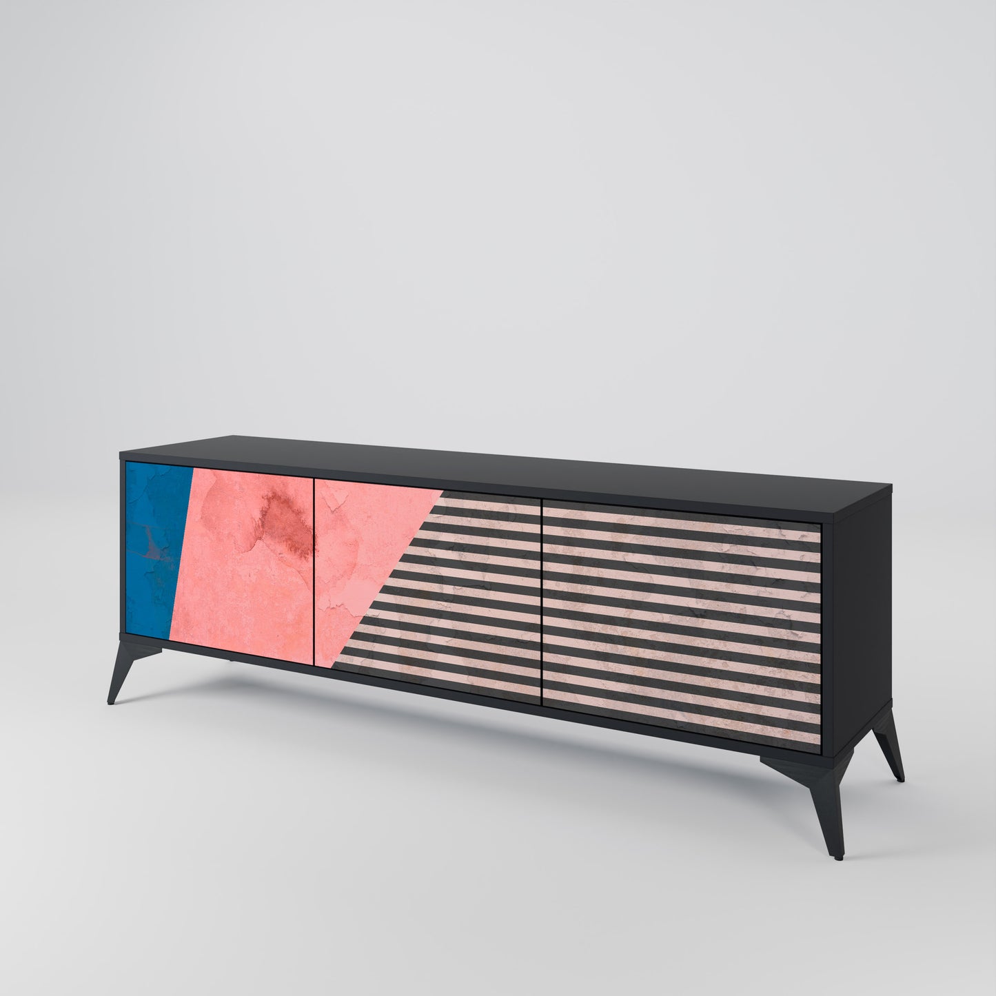 GLAMÖR STRIPE 3-dörrars TV-bänk i svart finish