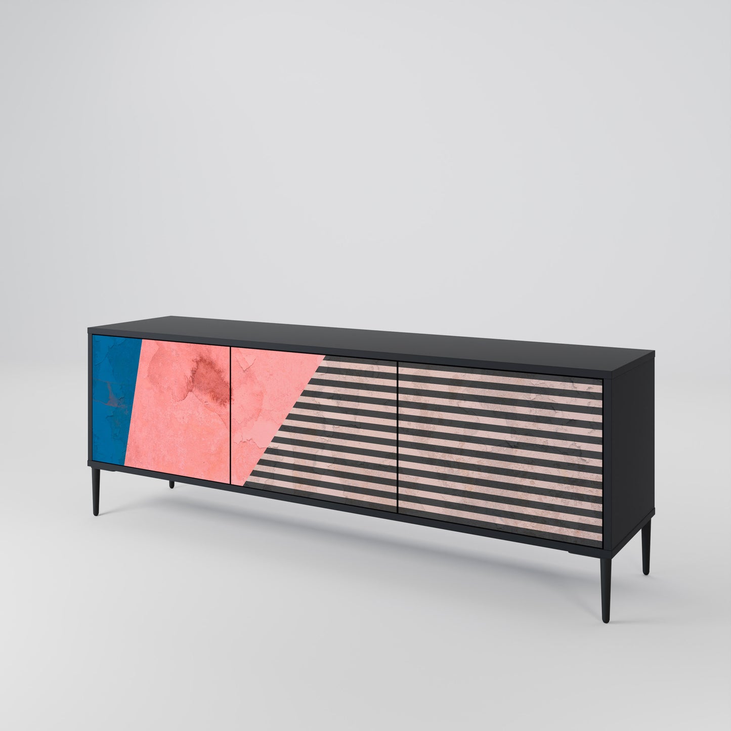 GLAMÖR STRIPE 3-dörrars TV-bänk i svart finish